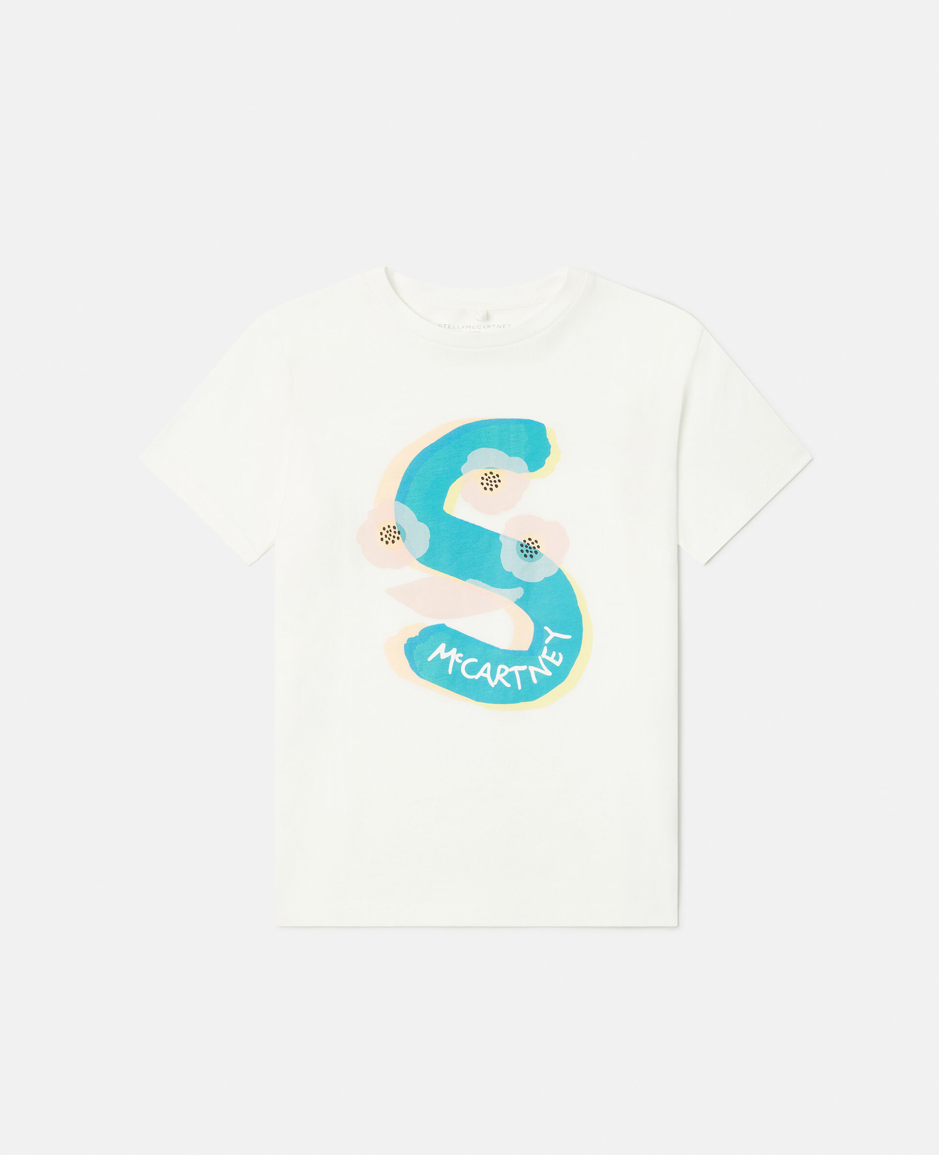 'S' Graphic Flower Print T-Shirt-White-large image number 0