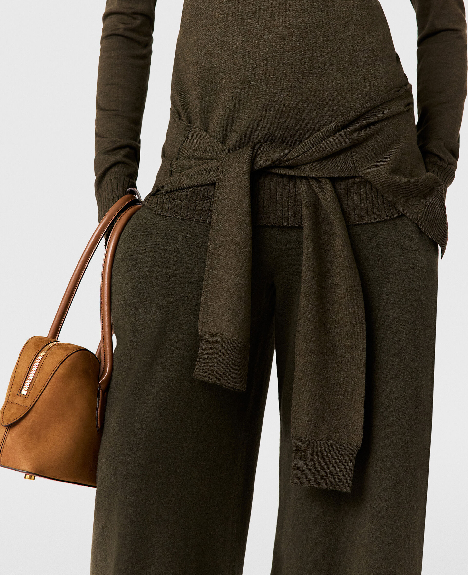 Tie-Front Crewneck Jumper-Green-large Tie-Front Crewneck Jumper-Green-large image number 2