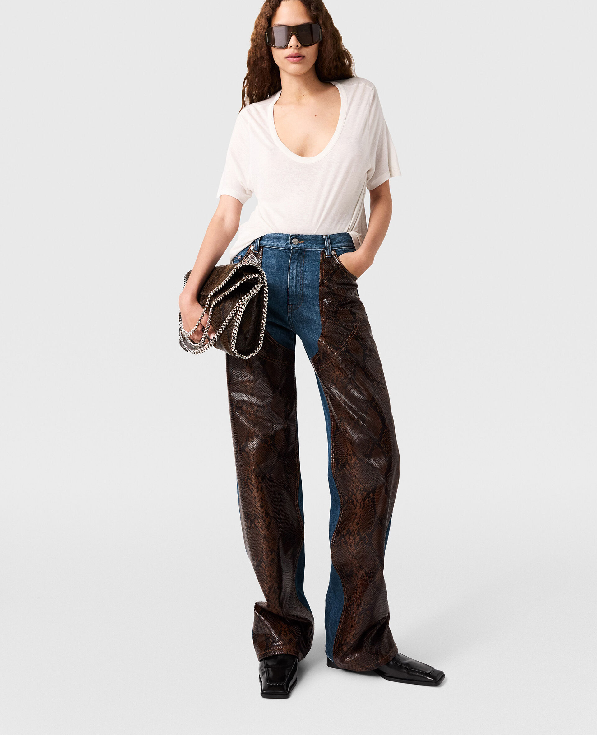 Snake Panel Chaps Denim Jeans-Blue-model