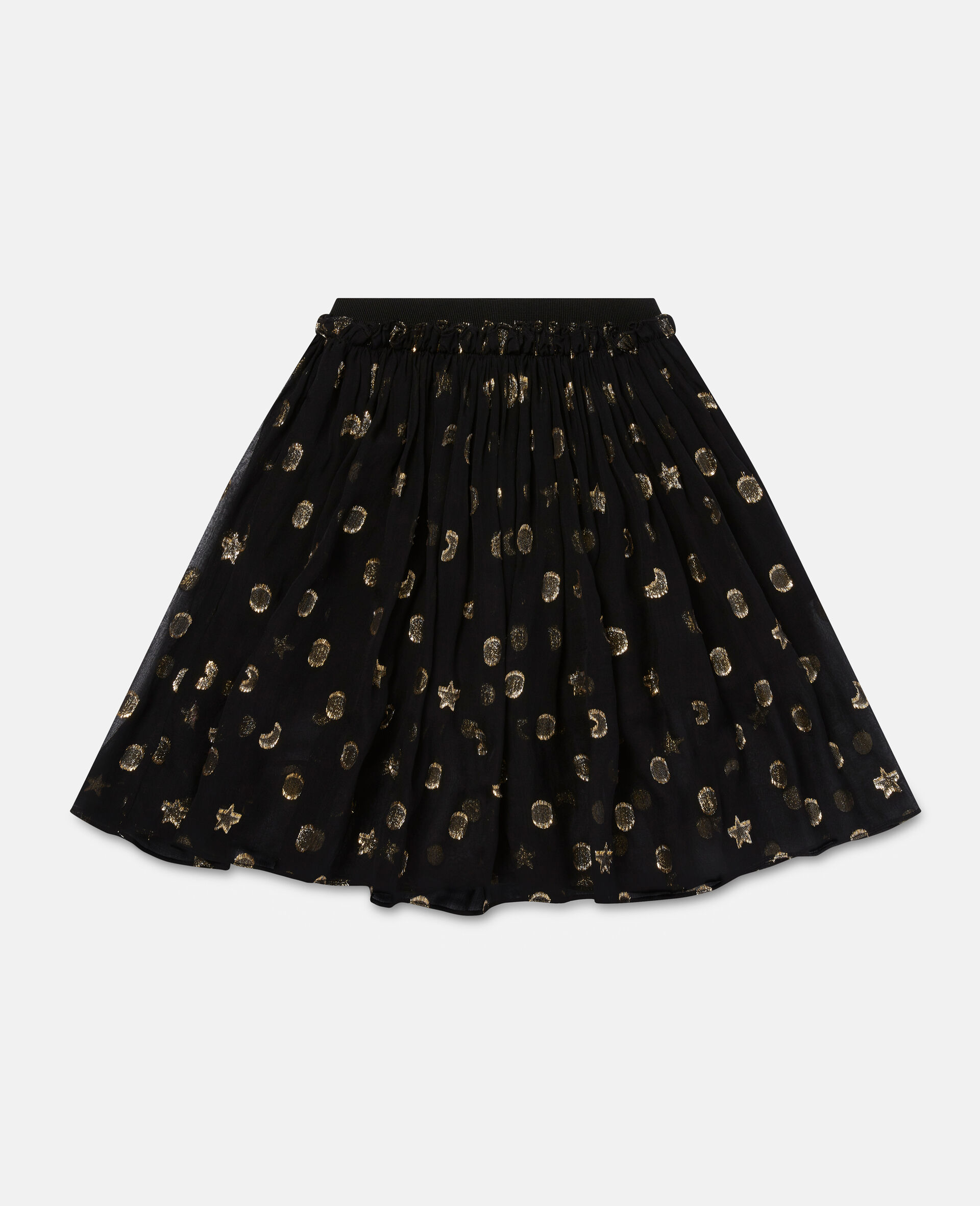 Gold Pleated Shapes Print Skirt-Black-large