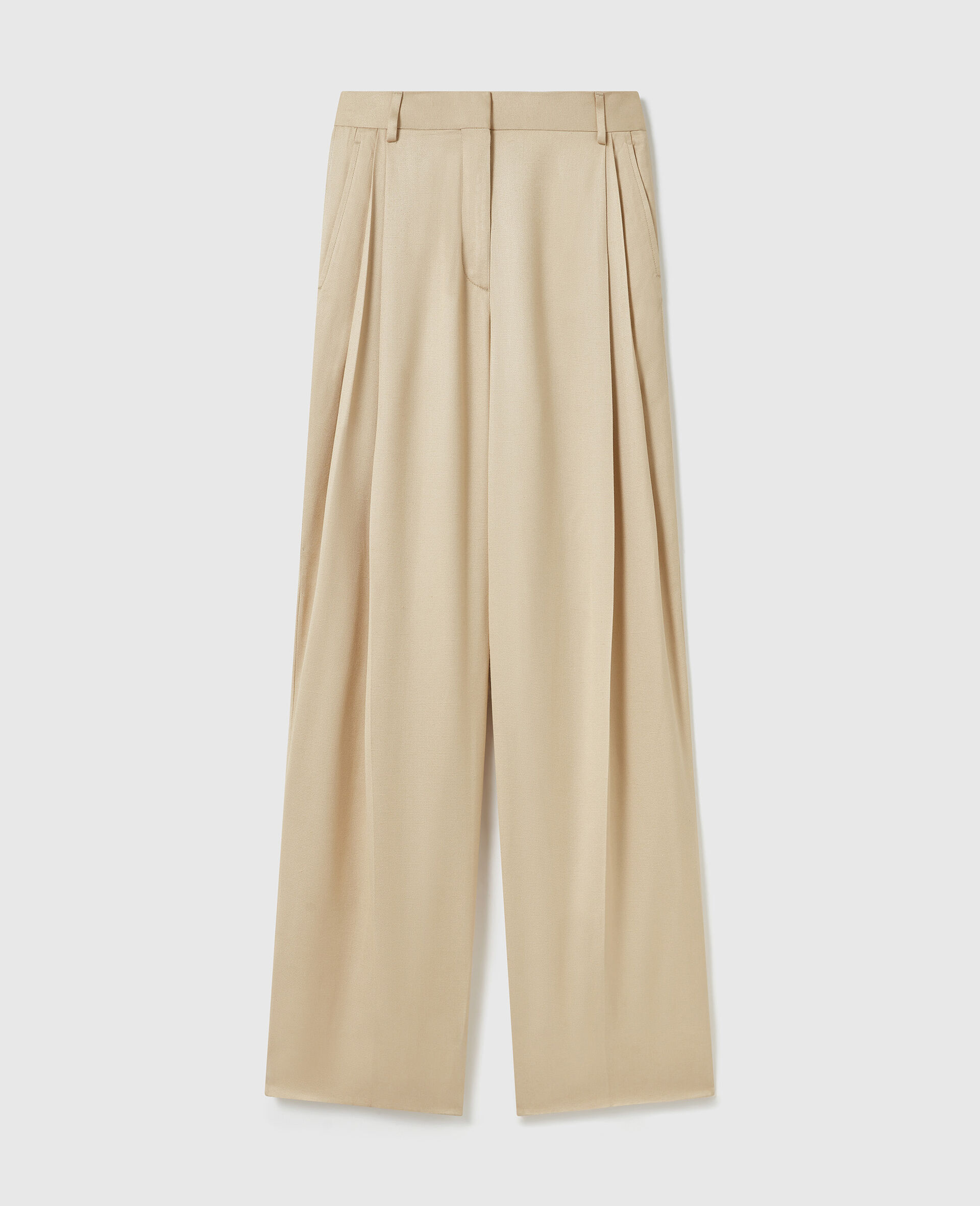 Textured Lightweight Straight Trousers-Cream-medium
