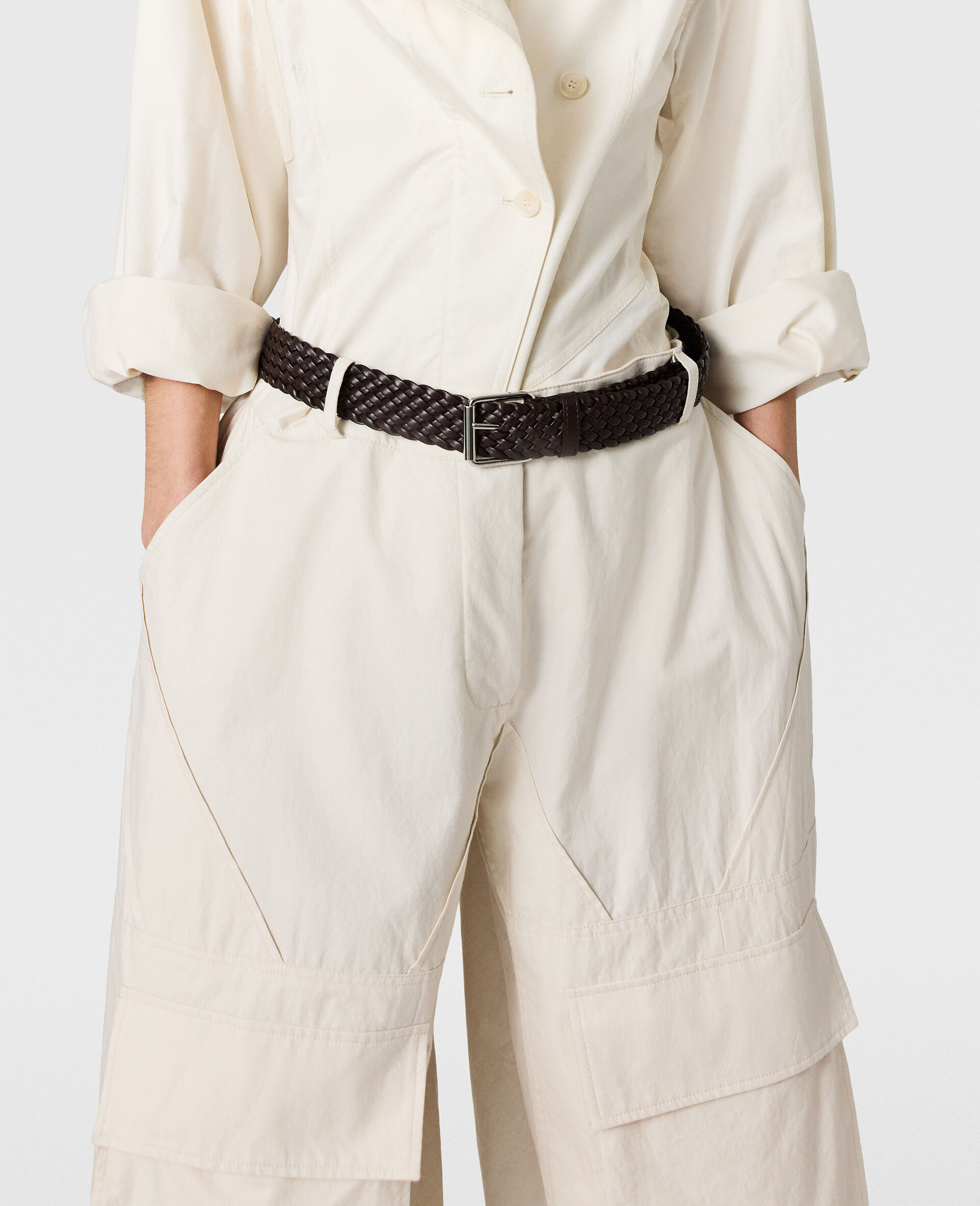 Washed Cotton Cargo Trousers-Cream-large image number 3