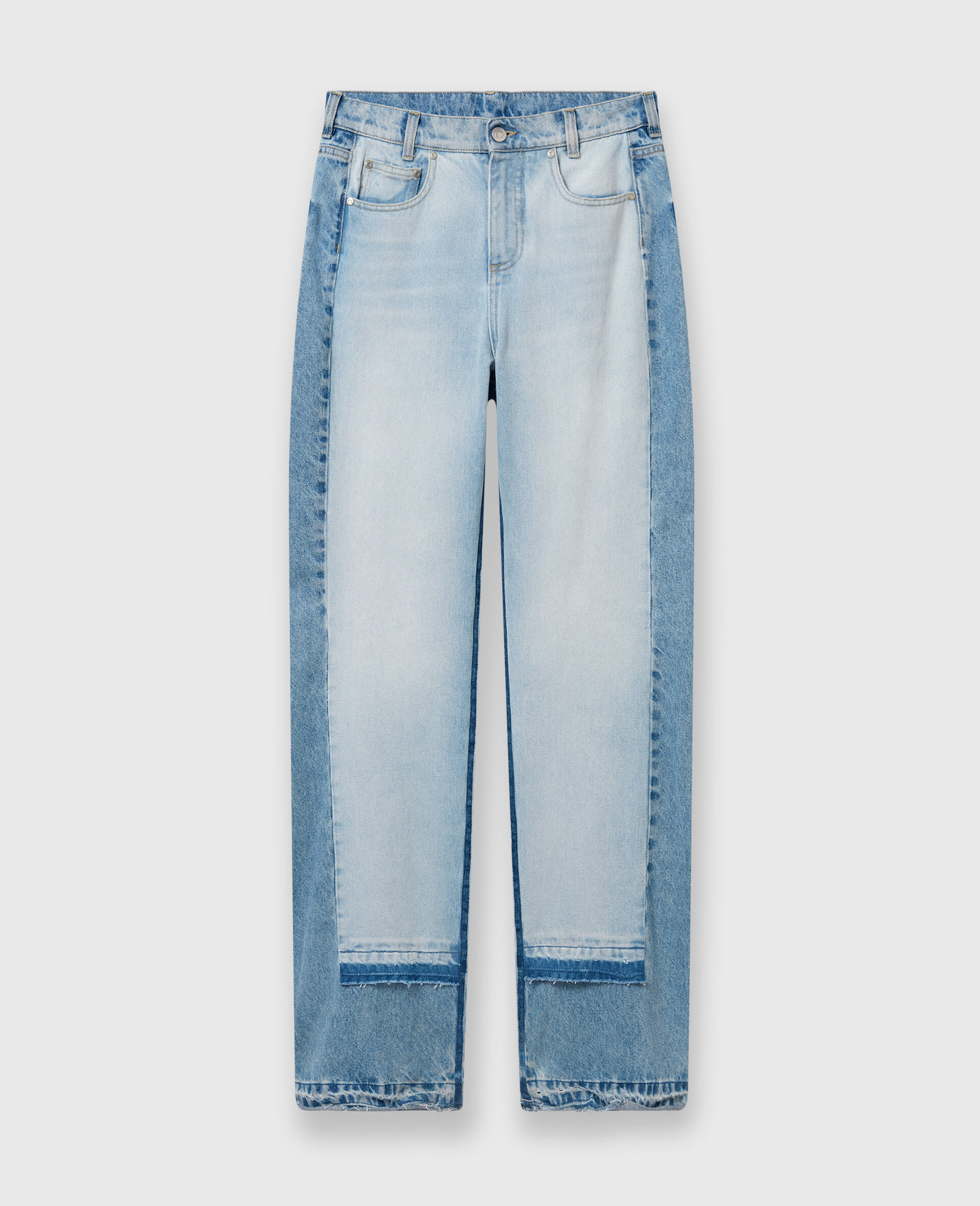 Contrast Panel Straight Leg Jeans-Blue-large image number 0