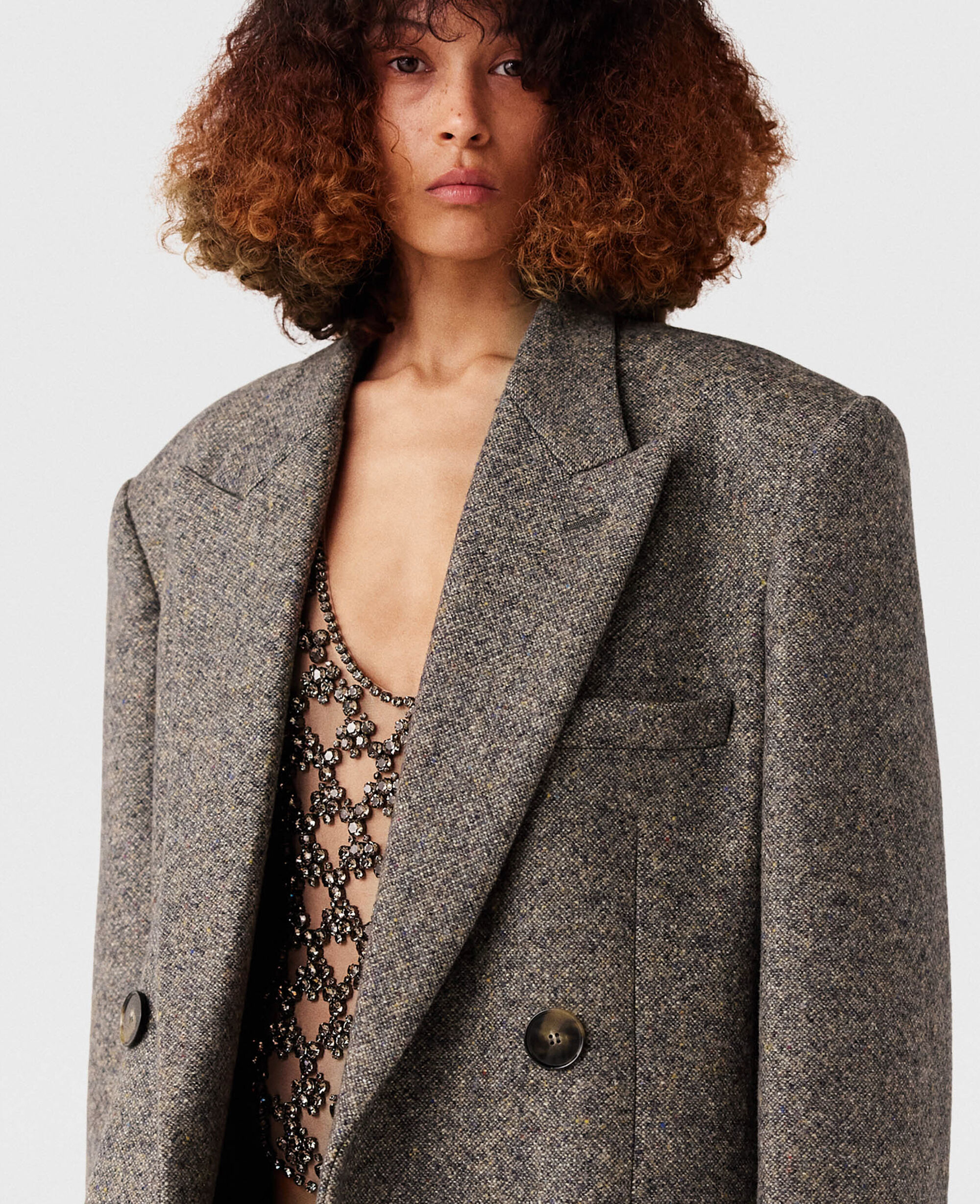 Women ベージュ ツイード ダブルブレスト ツイード ロングコート | Stella McCartney JP