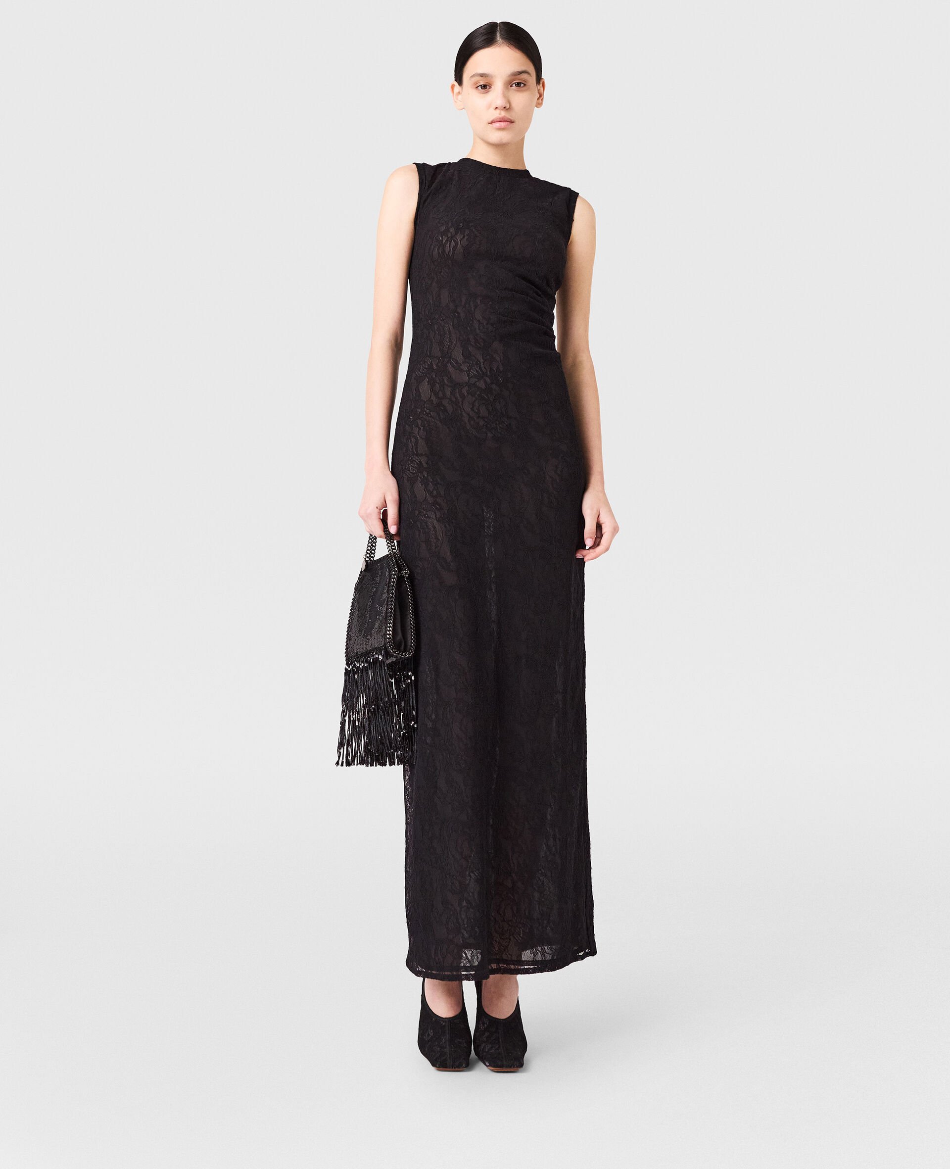 Sleeveless Crewneck Lace Midi Dress-Black-model