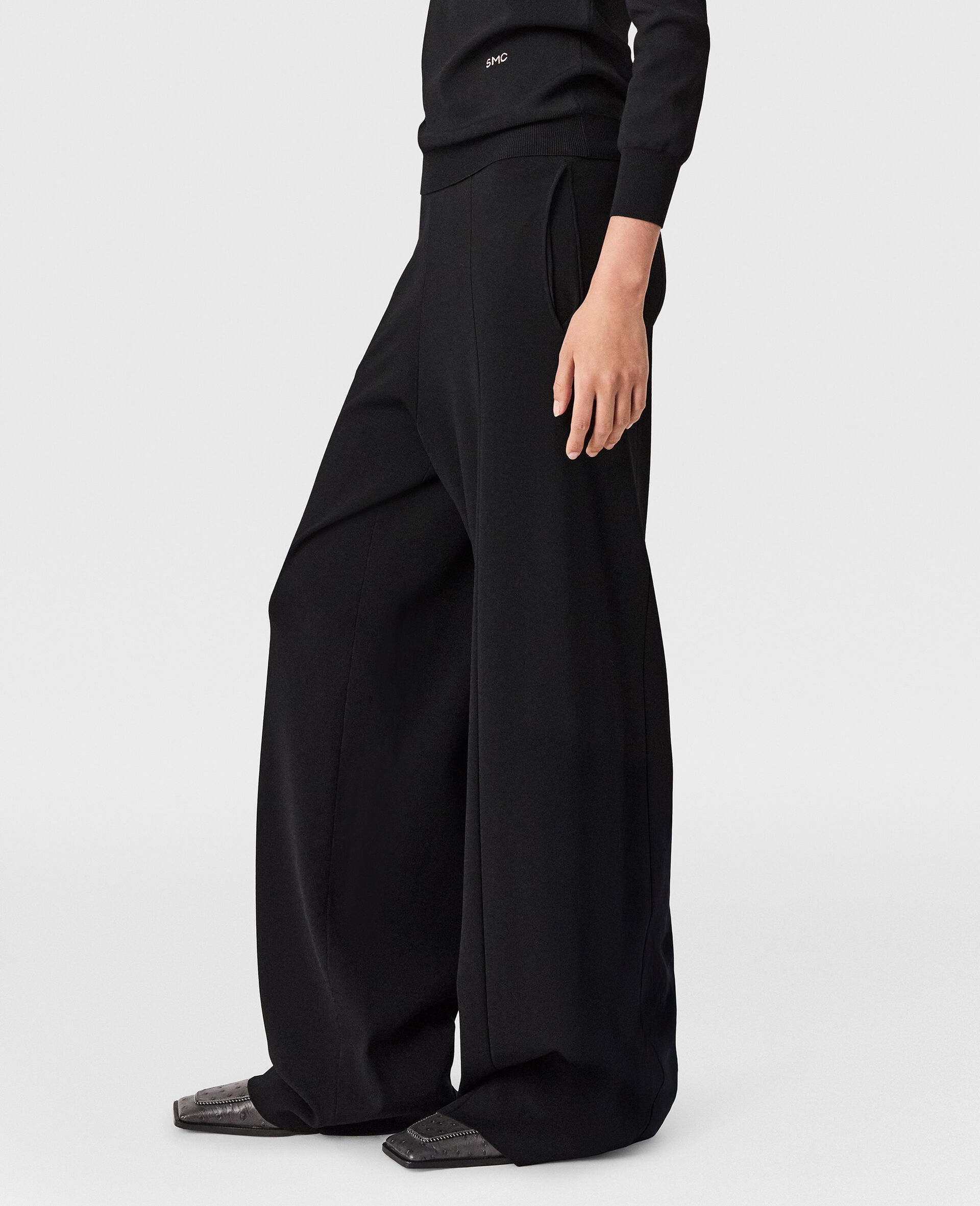 Pantalon droit en maille compacte-Noir-large image number 4