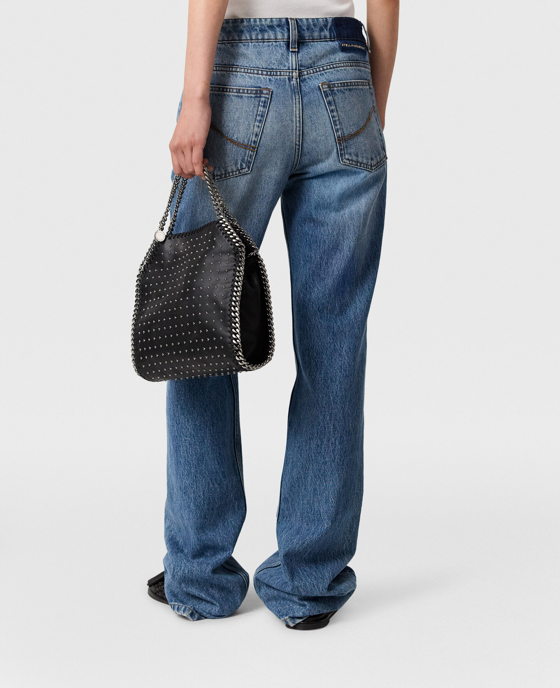 Jeans a Vita Media con Gamba Dritta in Denim Effetto Sbiadito-Blu-large image number 3