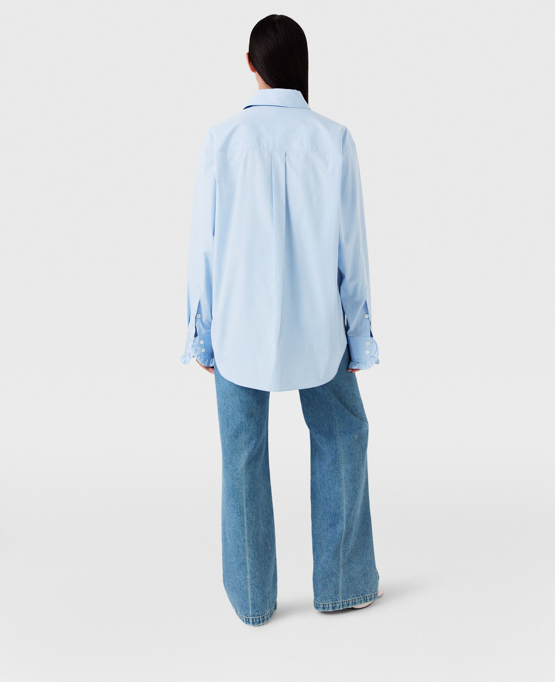 Ruffled Panel Oxford Shirt-Blue-large image number 3