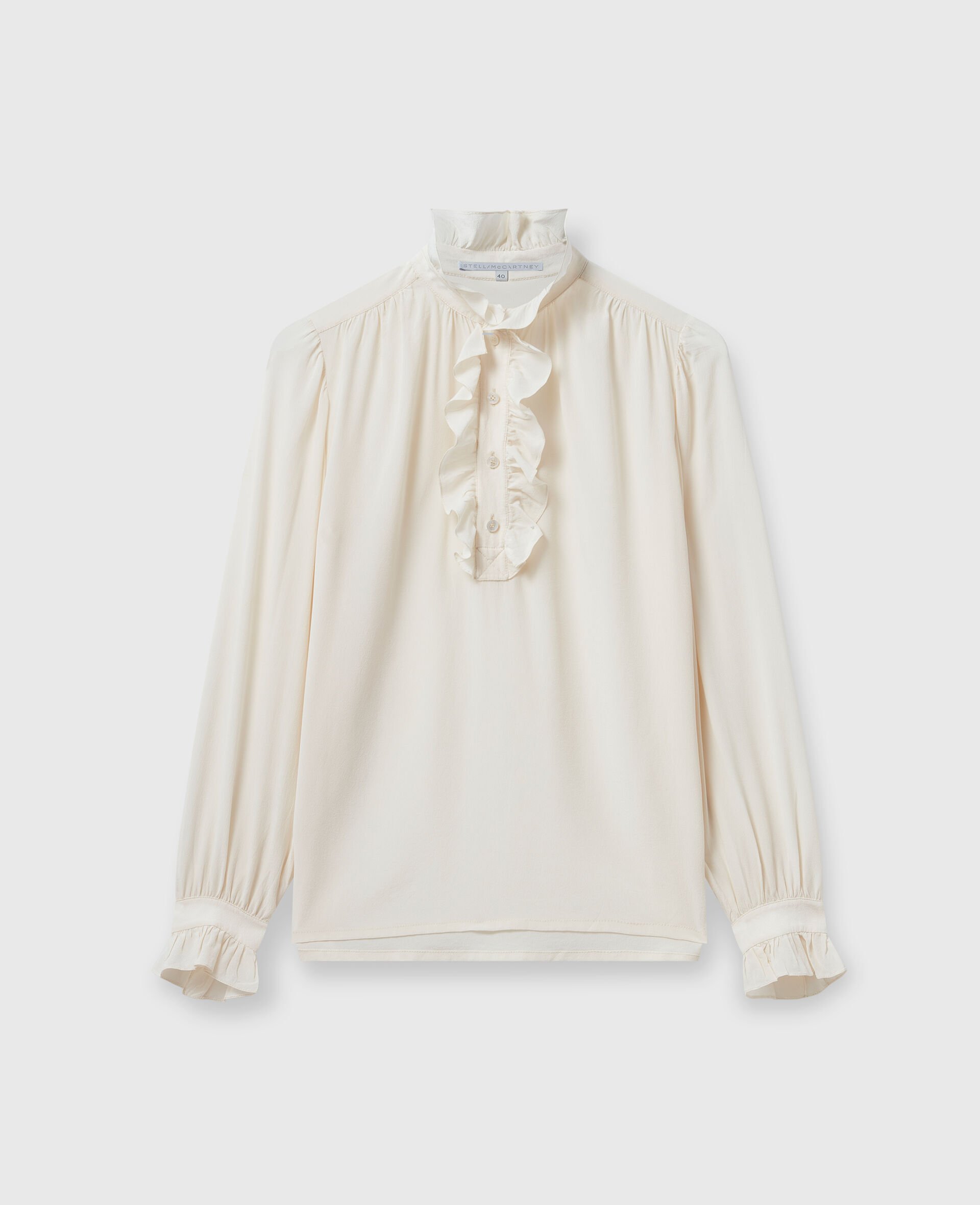 Silk Crêpe de Chine Ruffled Shirt-Cream-medium