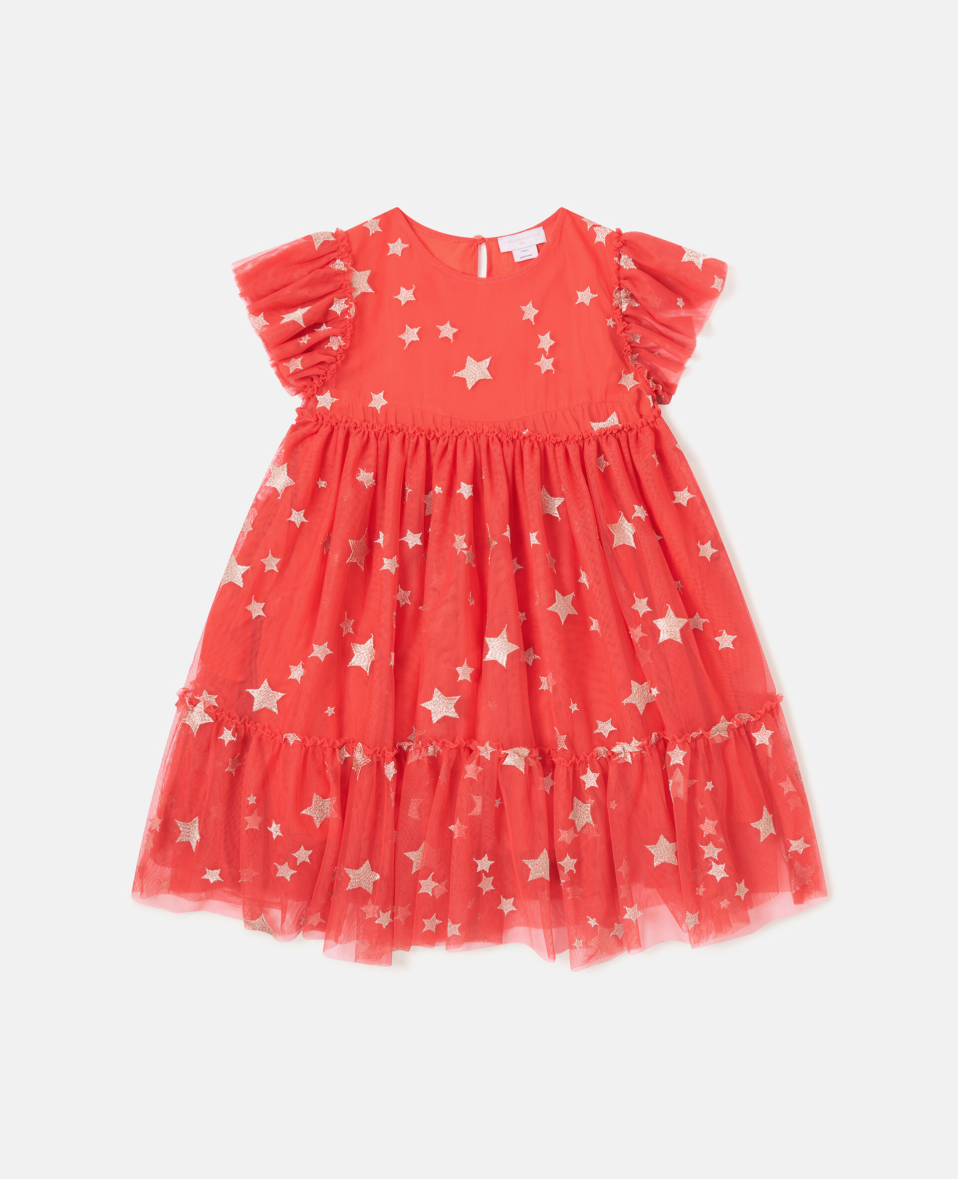 Star-Embroidered Tulle Dress-Red-medium