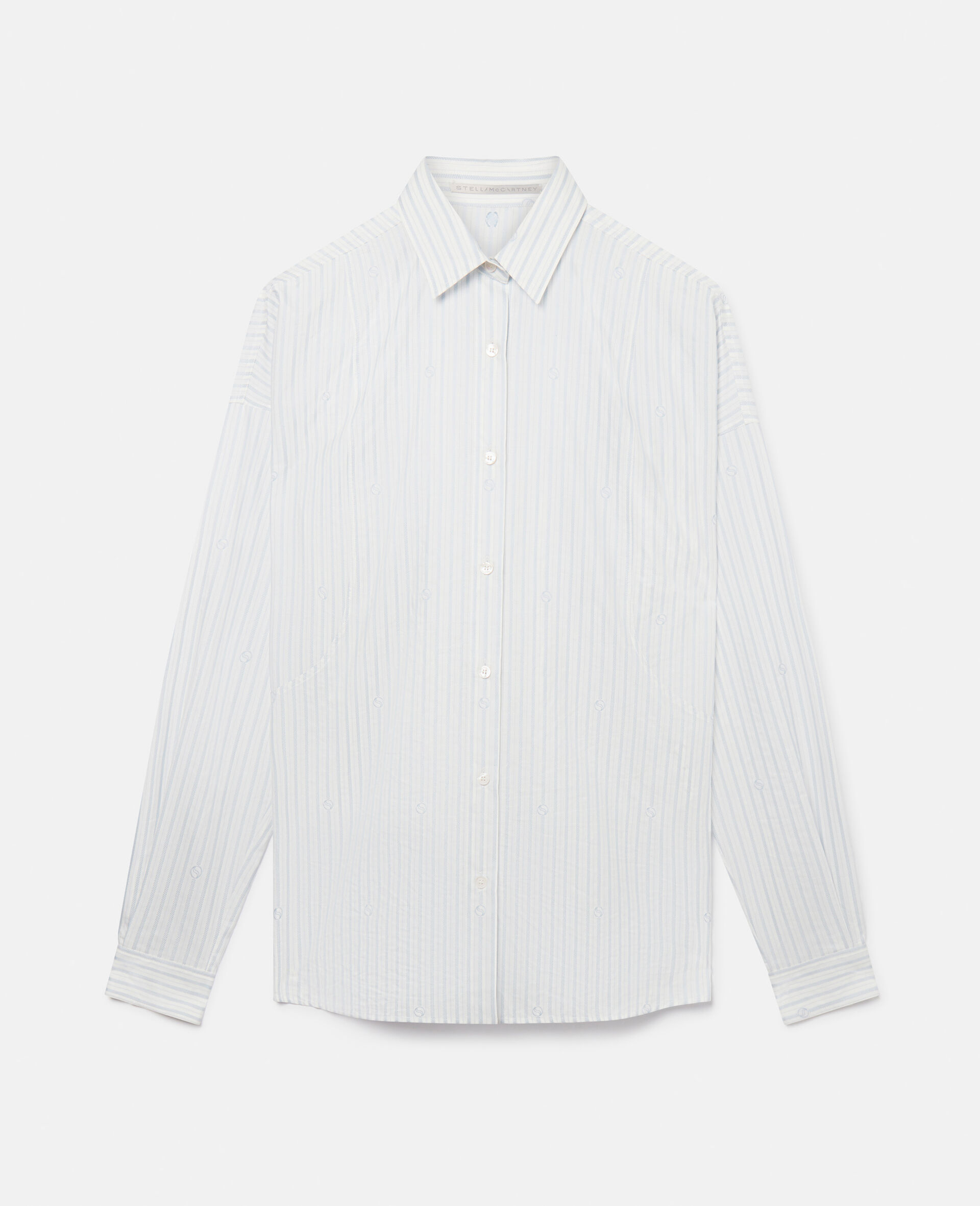 S-Wave Striped Cotton Jacquard Shirt-Blue-large image number 0