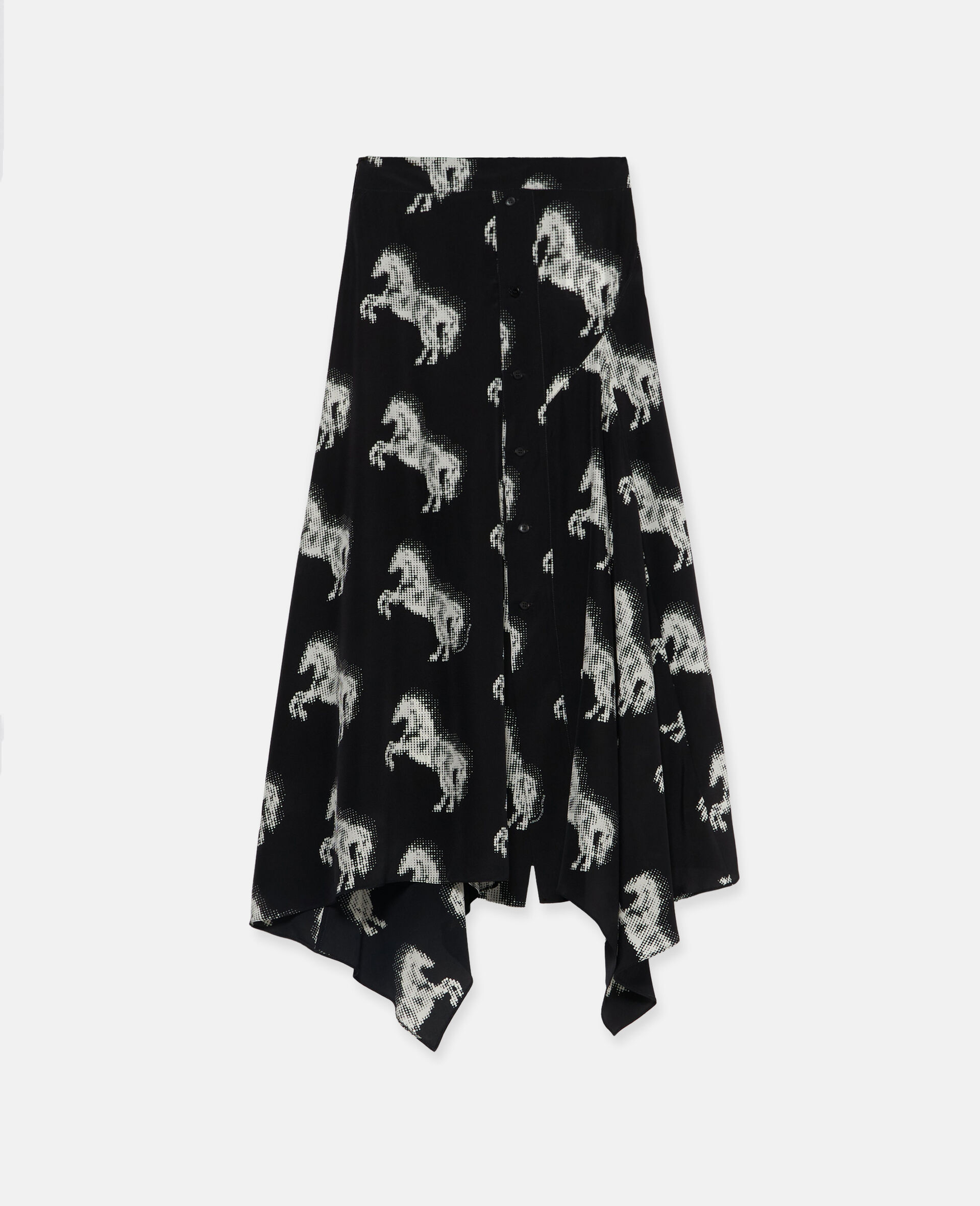 Pixel Horse Print Silk Skirt-Multicolour-large image number 0
