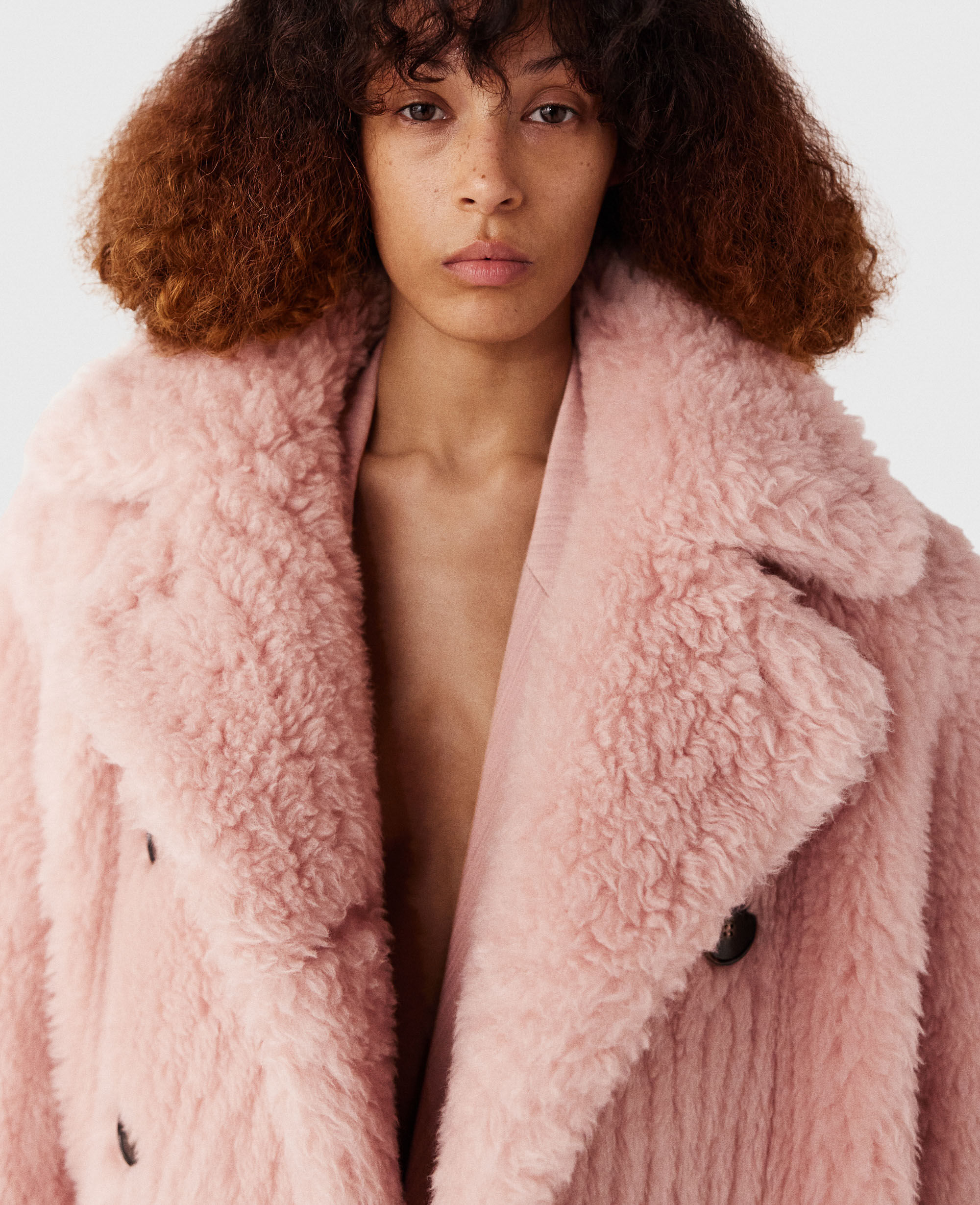 Women ダスティ ピンク オーバーサイズ プラッシュ テディ ロングコート | Stella McCartney JP