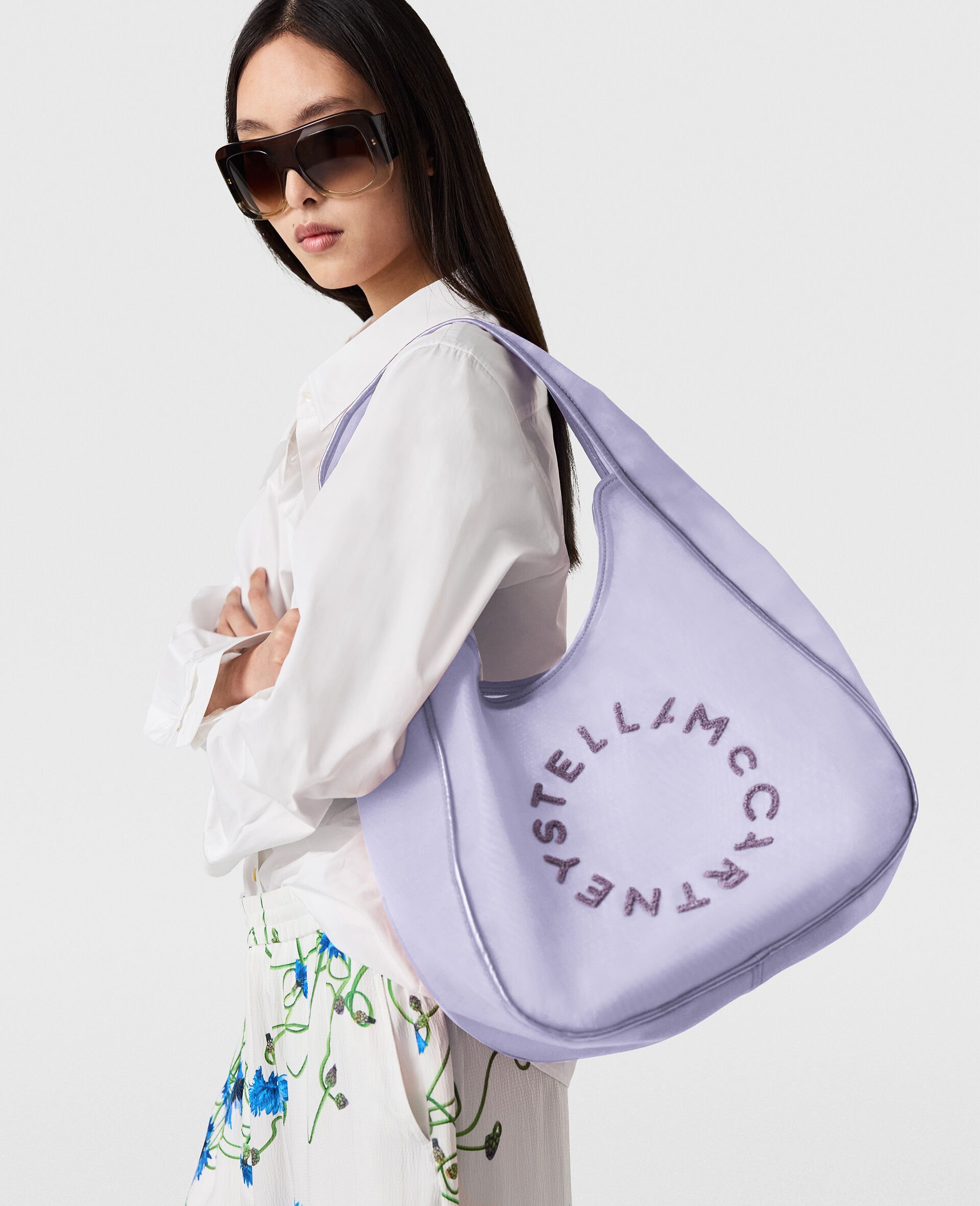 Logo Mesh Large Hobo Bag-Purple-medium