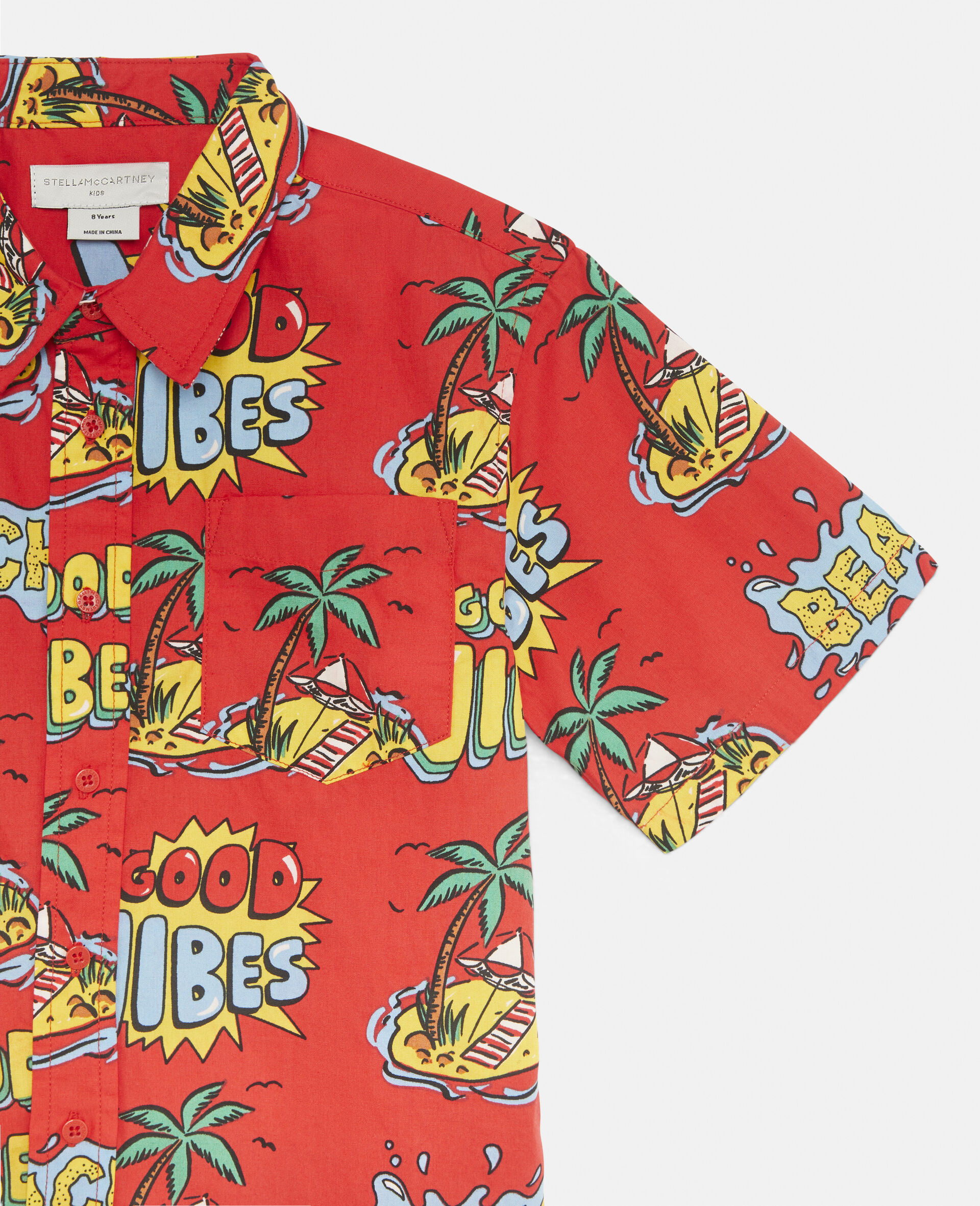 Beach Print Cotton Shirt-Red-large image number 1