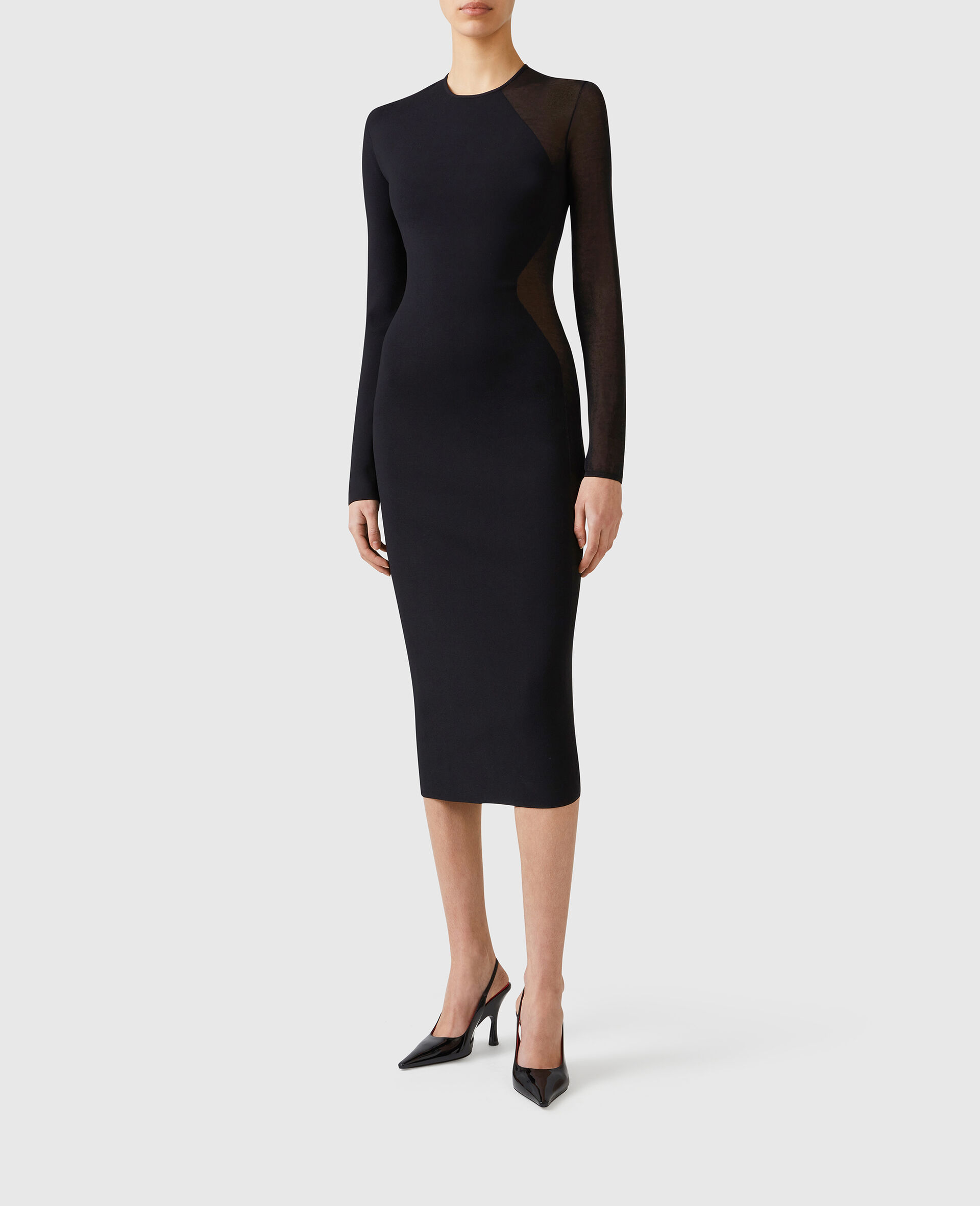 Miracle Long-Sleeve Compact-Knit Dress-Black-large image number 1