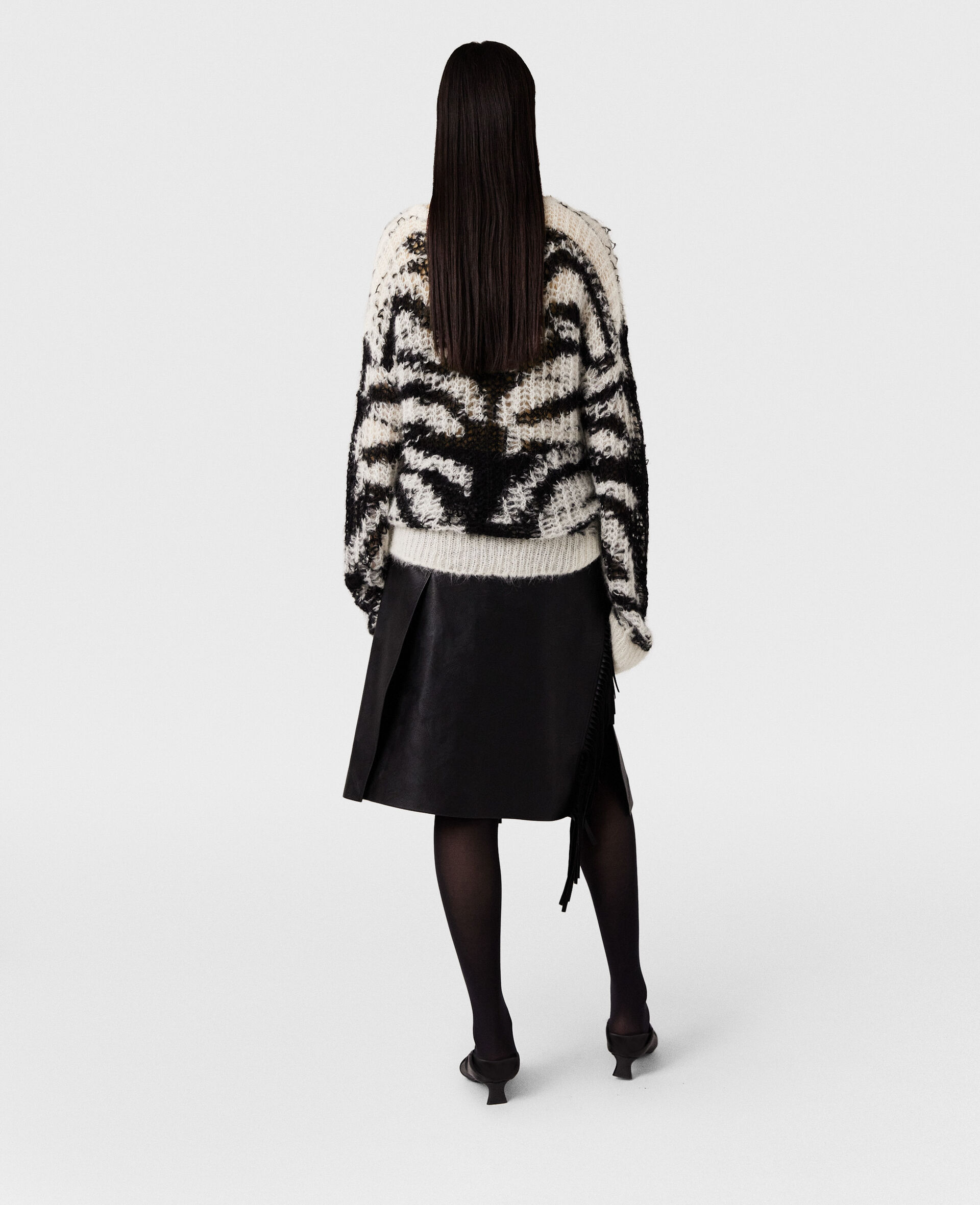 Fringe Alter Mat Midi Skirt-Black-large image number 4