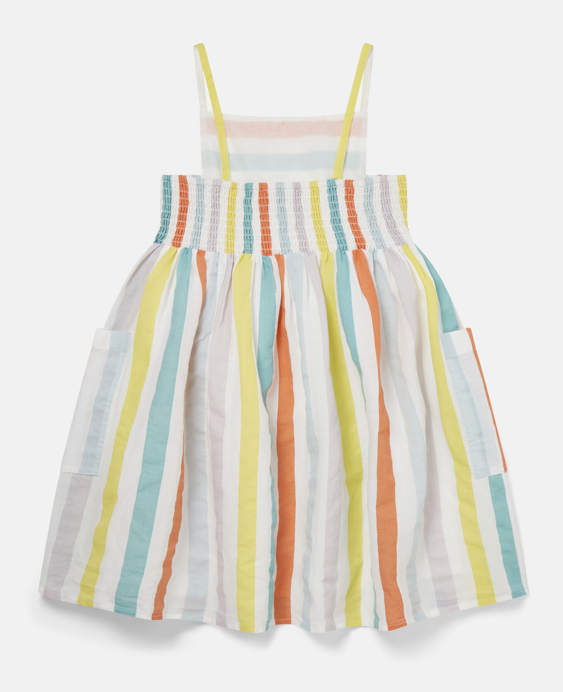 Striped Linen & Cotton Dress-Multicolour-large image number 2