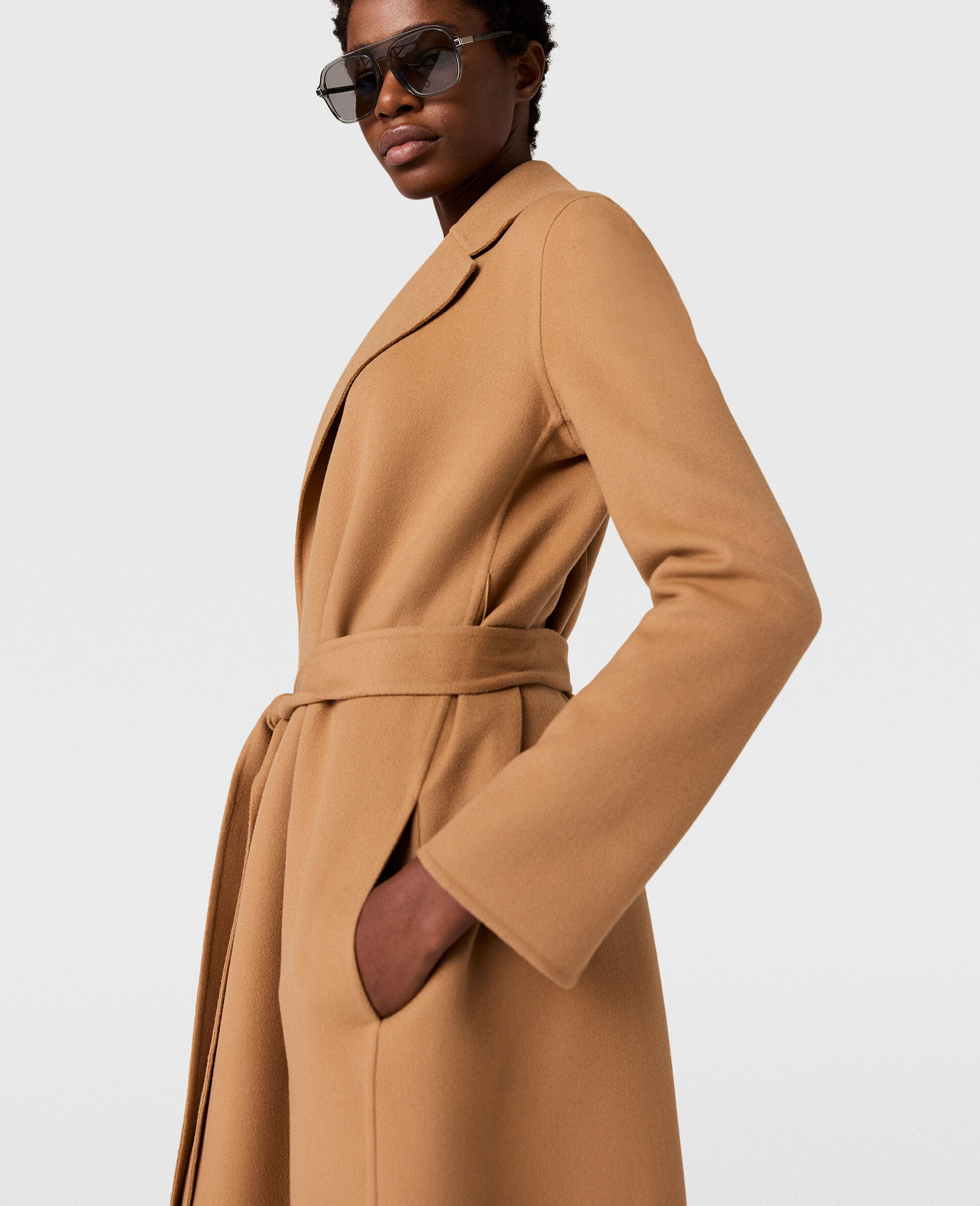 Double-Faced Belted  Coat-Brown-large image number 1