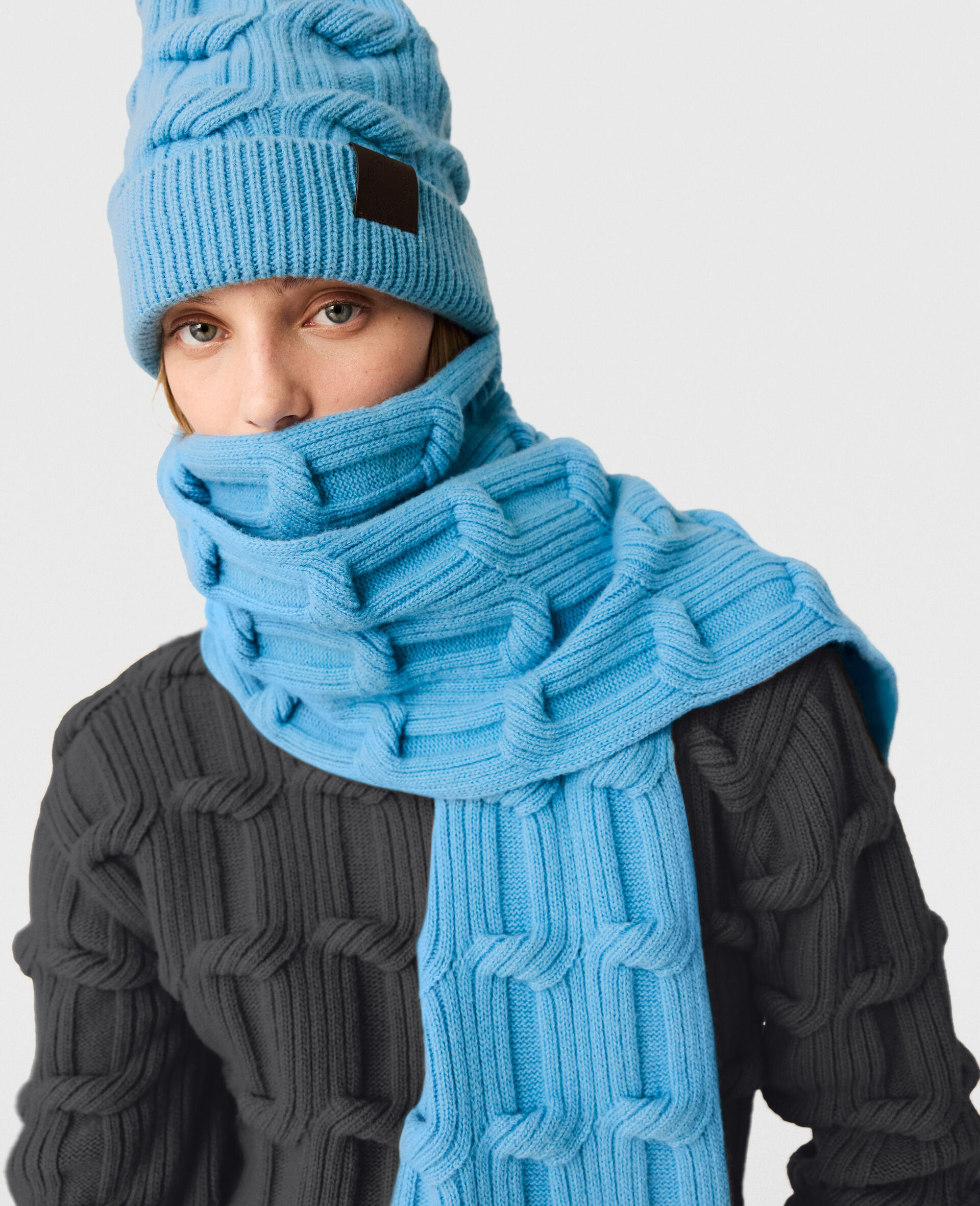 Falabella Cable-Knit Scarf-Grey-large image number 3