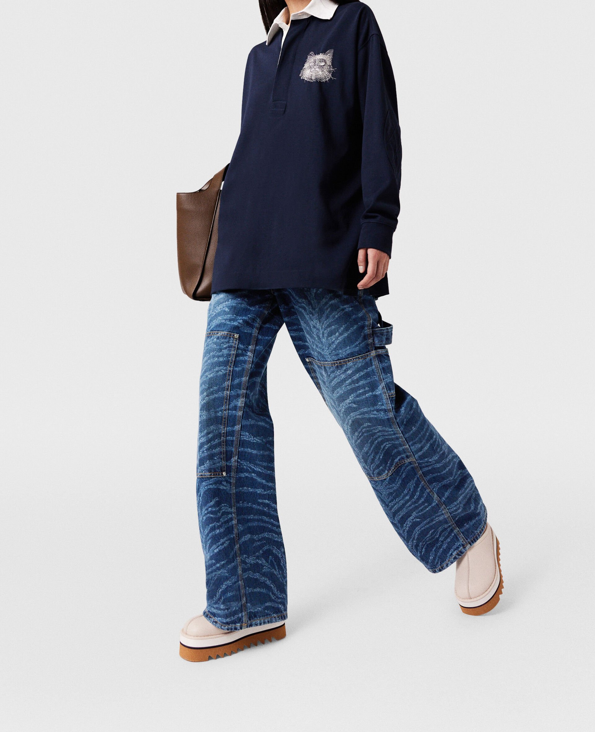 Cat-Embroidered Sweatshirt Dress-Blue-large image number 4