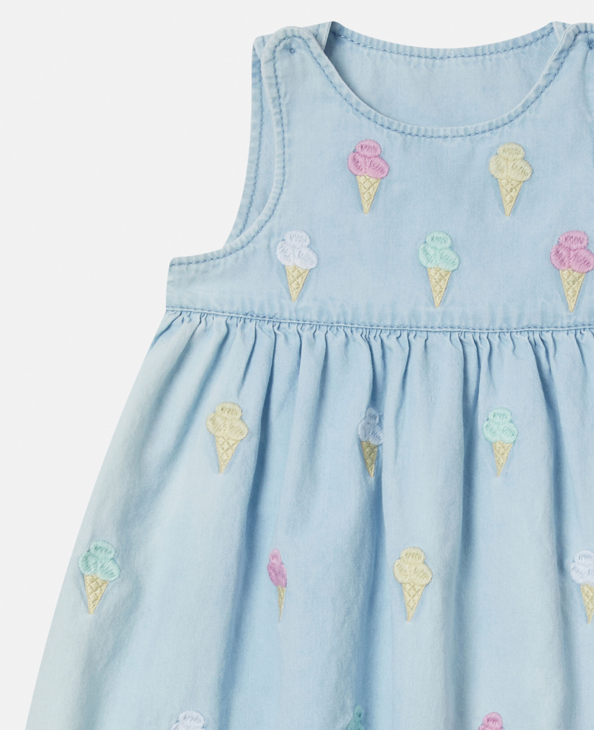 Ice Cream Embroidered Dress and Bloomers Set-Blue-large image number 1