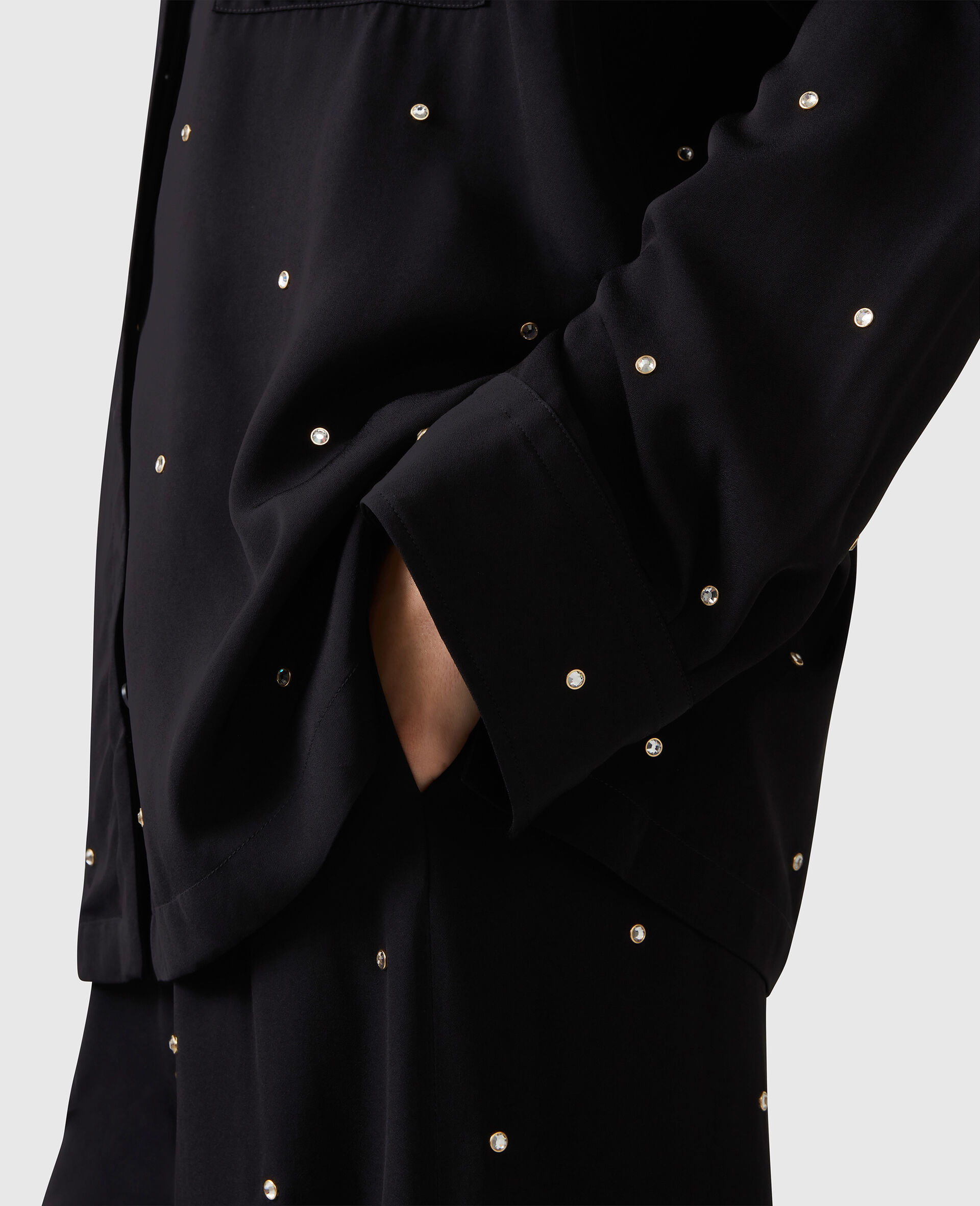 Chemise oversize avec cristaux sans plomb-Noir-large image number 3