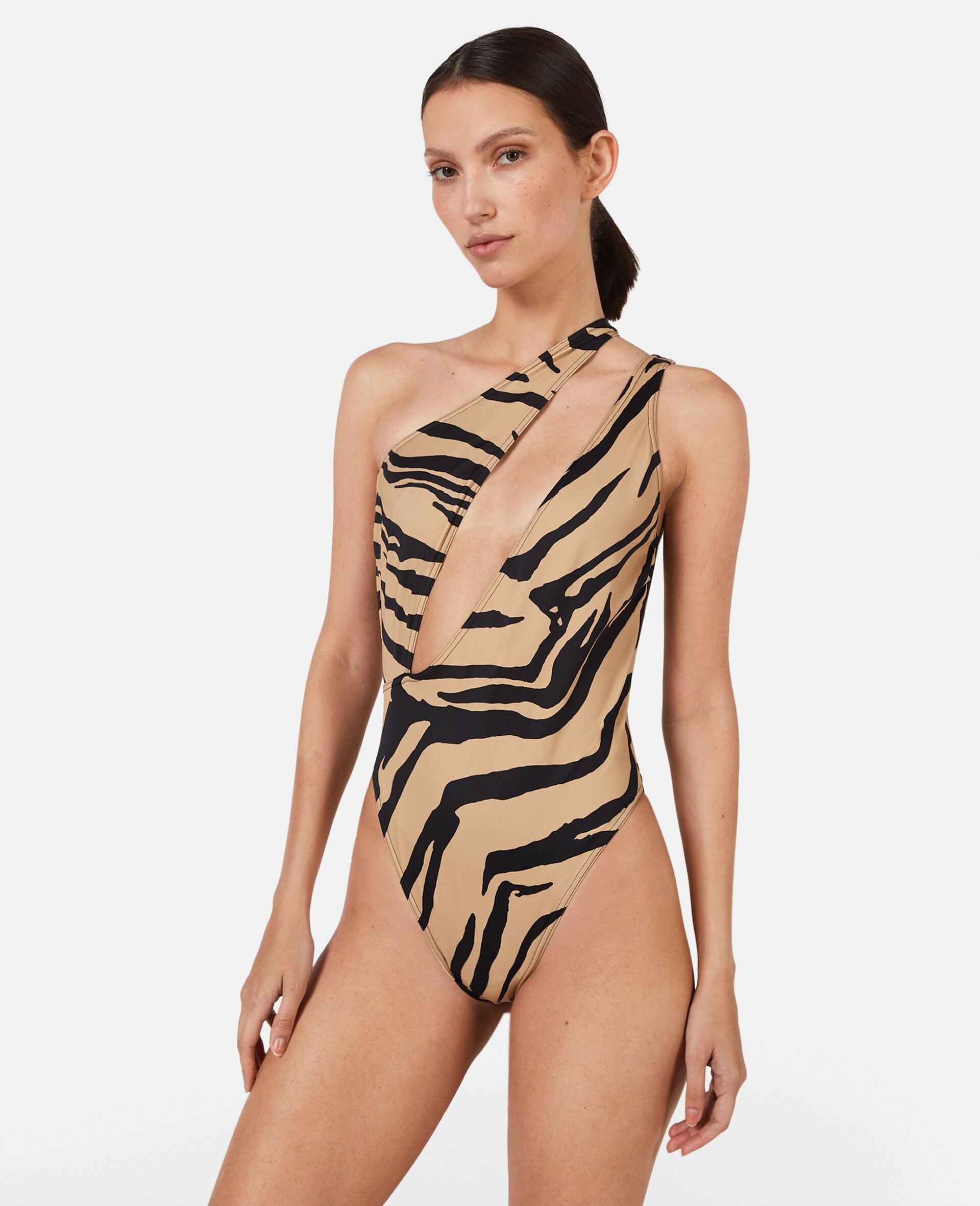 Zebra Print Cut-Out Swimsuit-Multicoloured-model