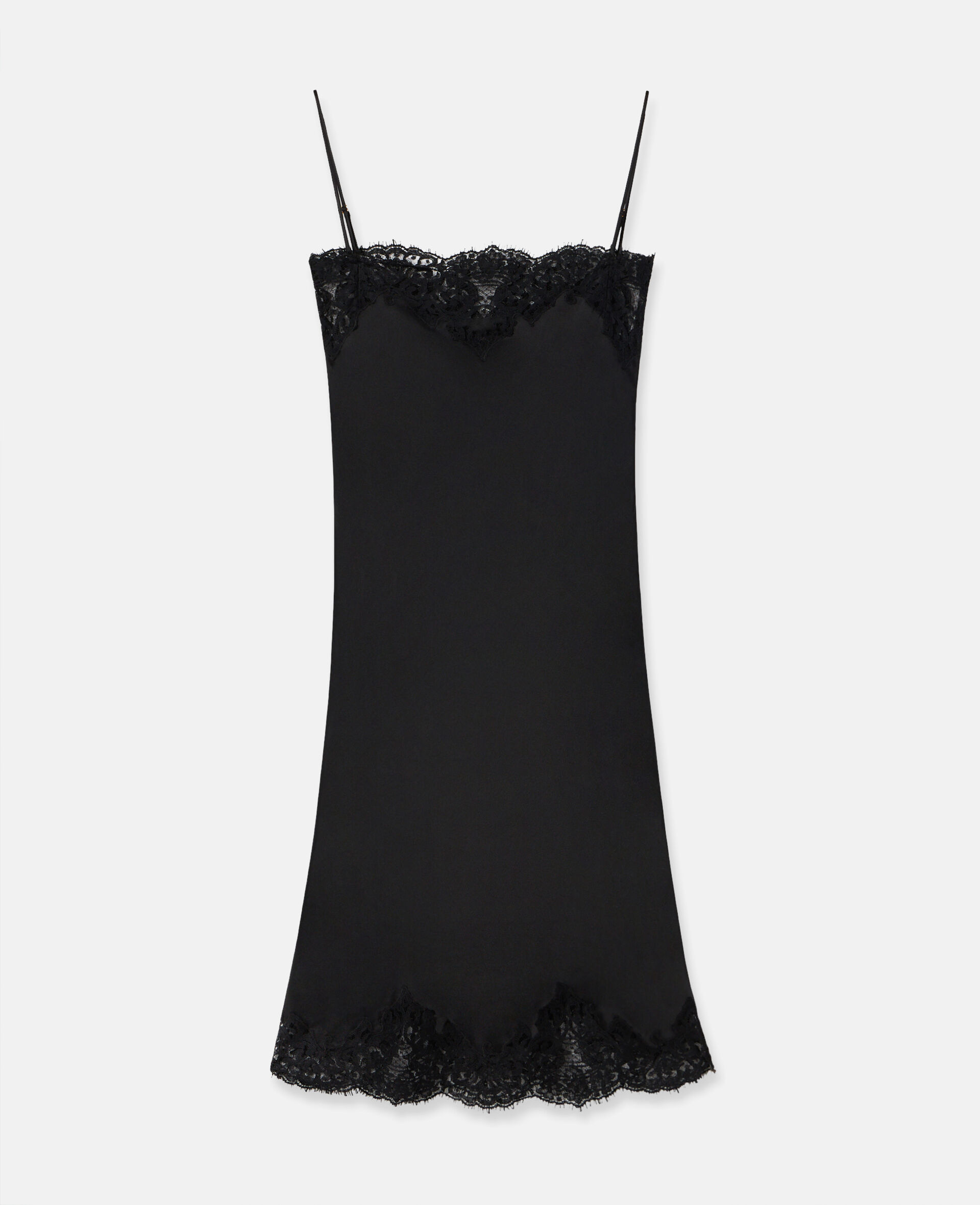Sleeveless Lace Satin Midi Dress-Black-large image number 0