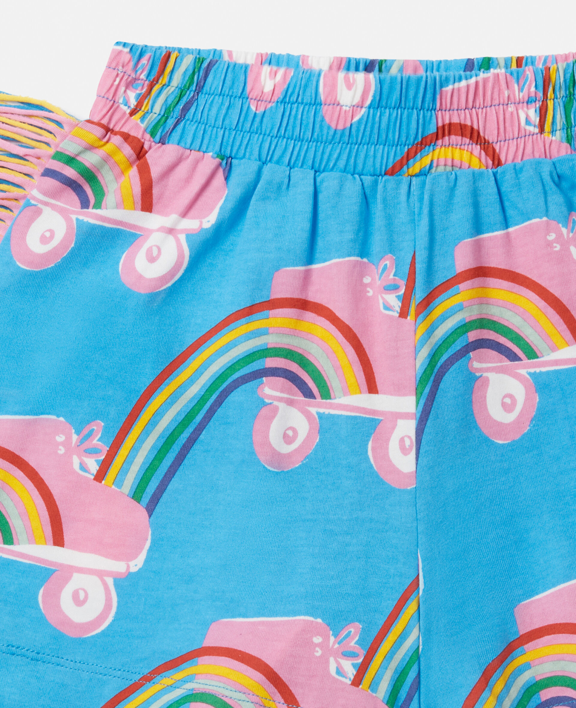 Rollerskate Rainbow Print Fringe Shorts-Blue-large Rollerskate Rainbow Print Fringe Shorts-Blue-large image number 1