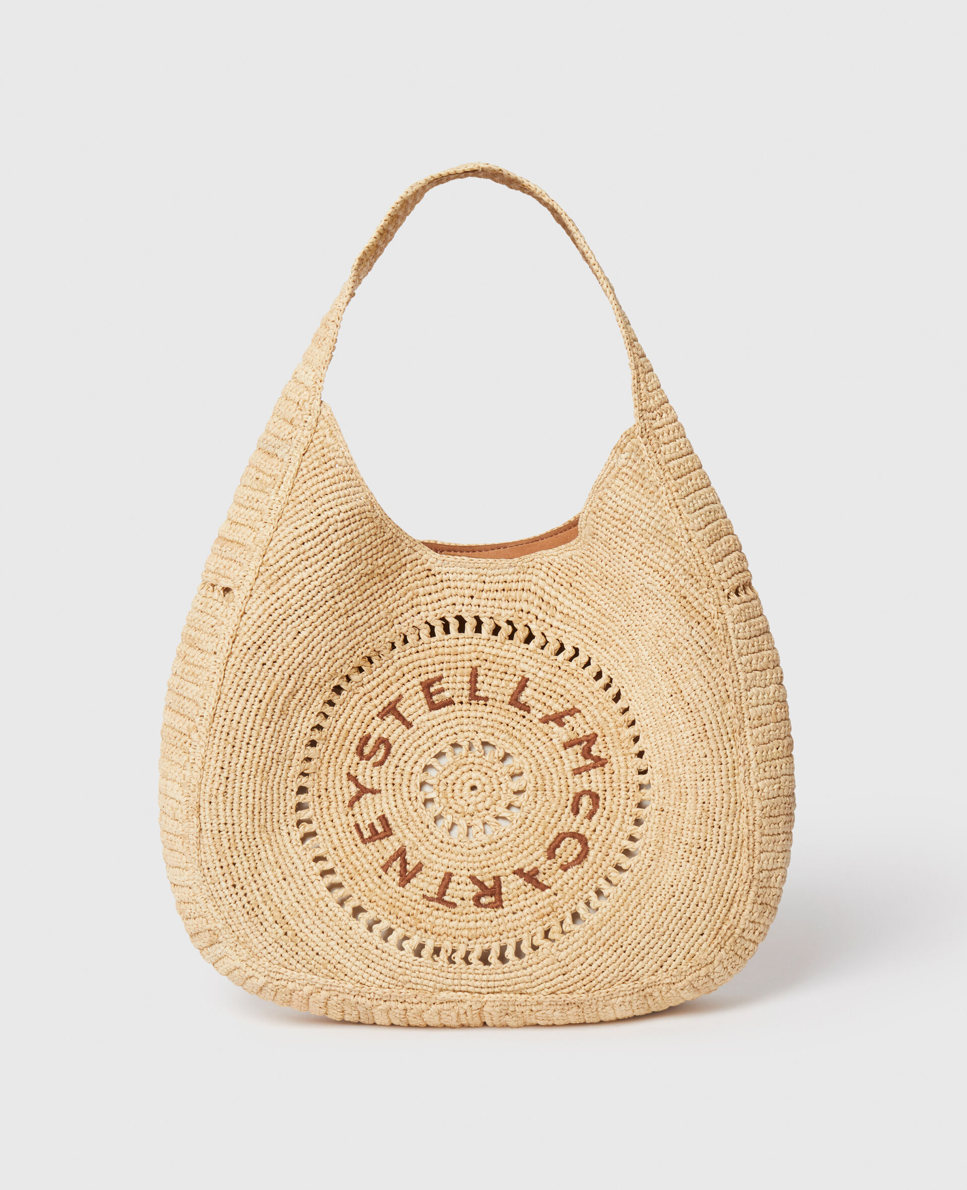 Logo Raffia Slouchy Medium Tote Bag-Beige-large image number 0