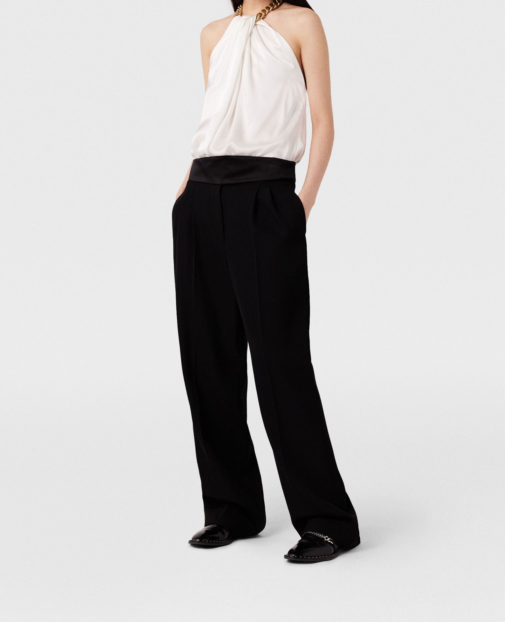 STELLA MCCARTNEY エンヘリッシュトチェンショルタハック Women Pure white Chain Halterneck Satin Top | Stella