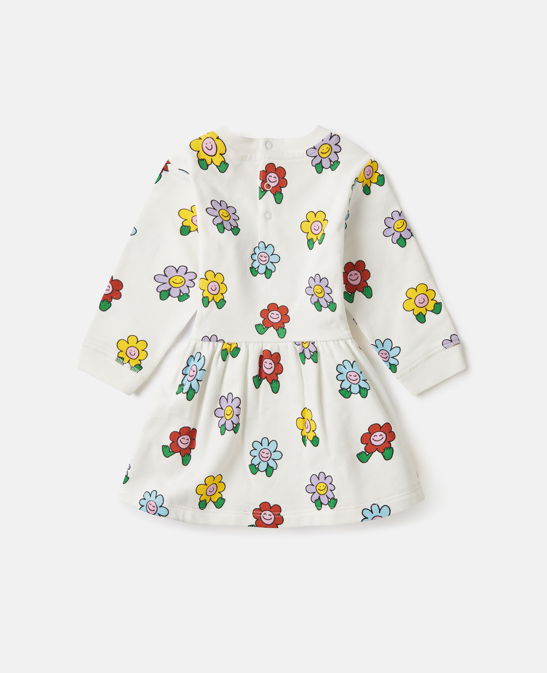 Flower Print Long-Sleeve Dress-White-large image number 2