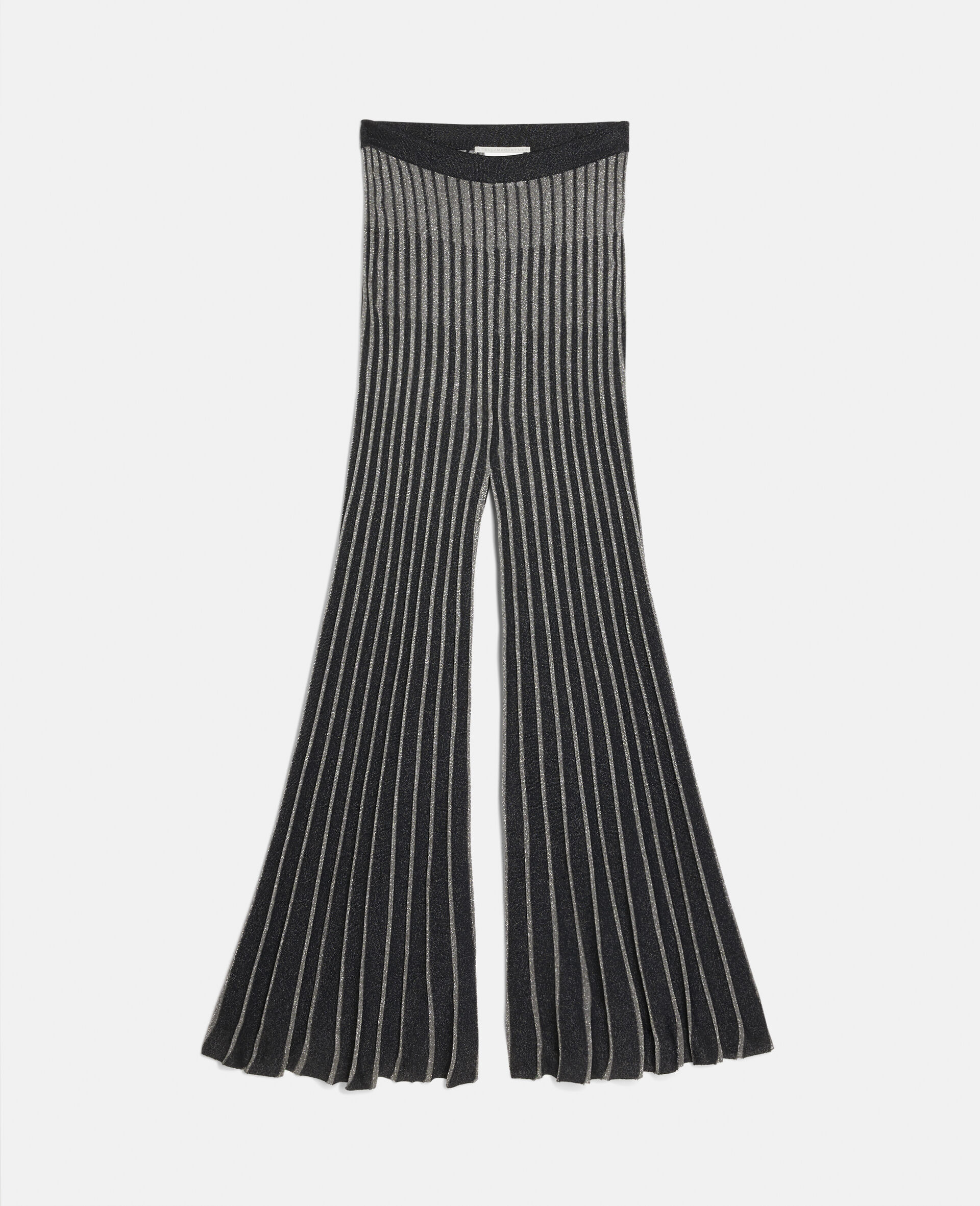 Pinstripe Pleated Knitted Trousers-Black-large image number 0
