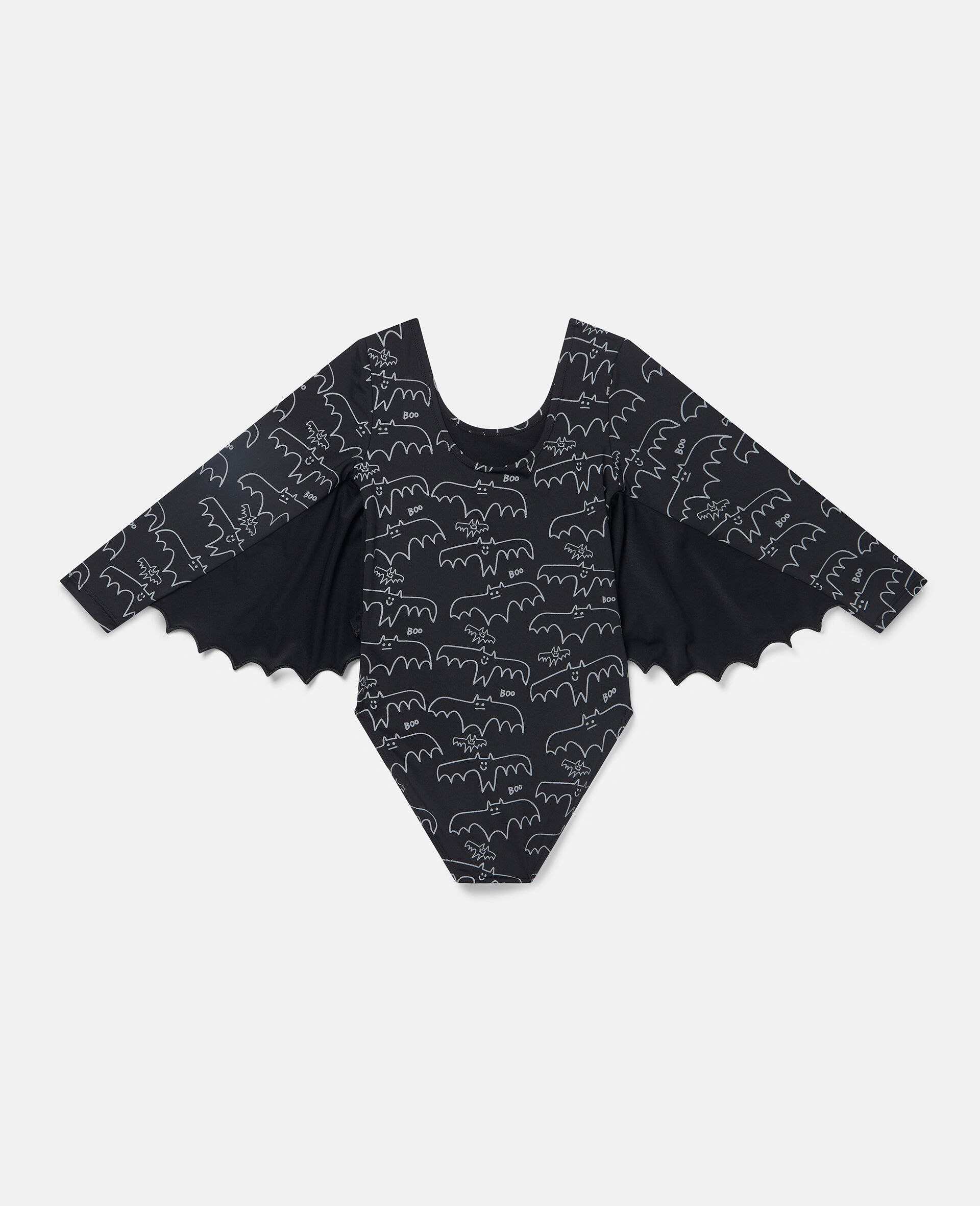Halloween Bat Print Winged Bodysuit-Black-large image number 0