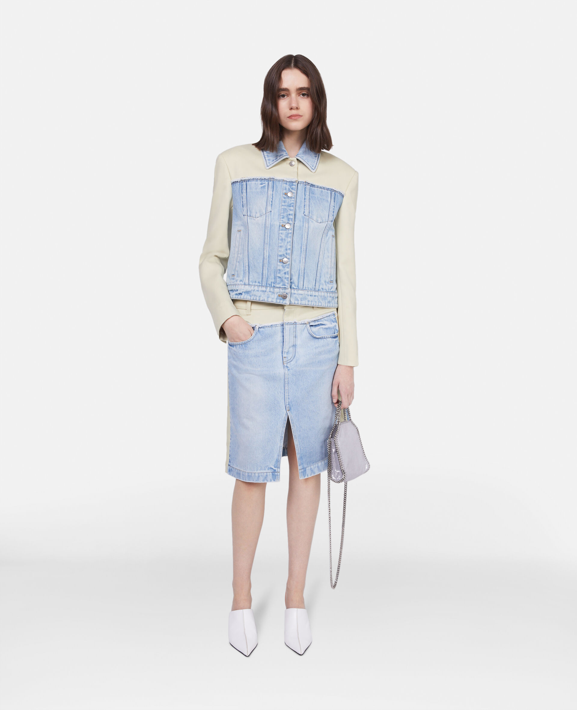 Giacca di jeans con pannelli bicolore-Fantasia-model