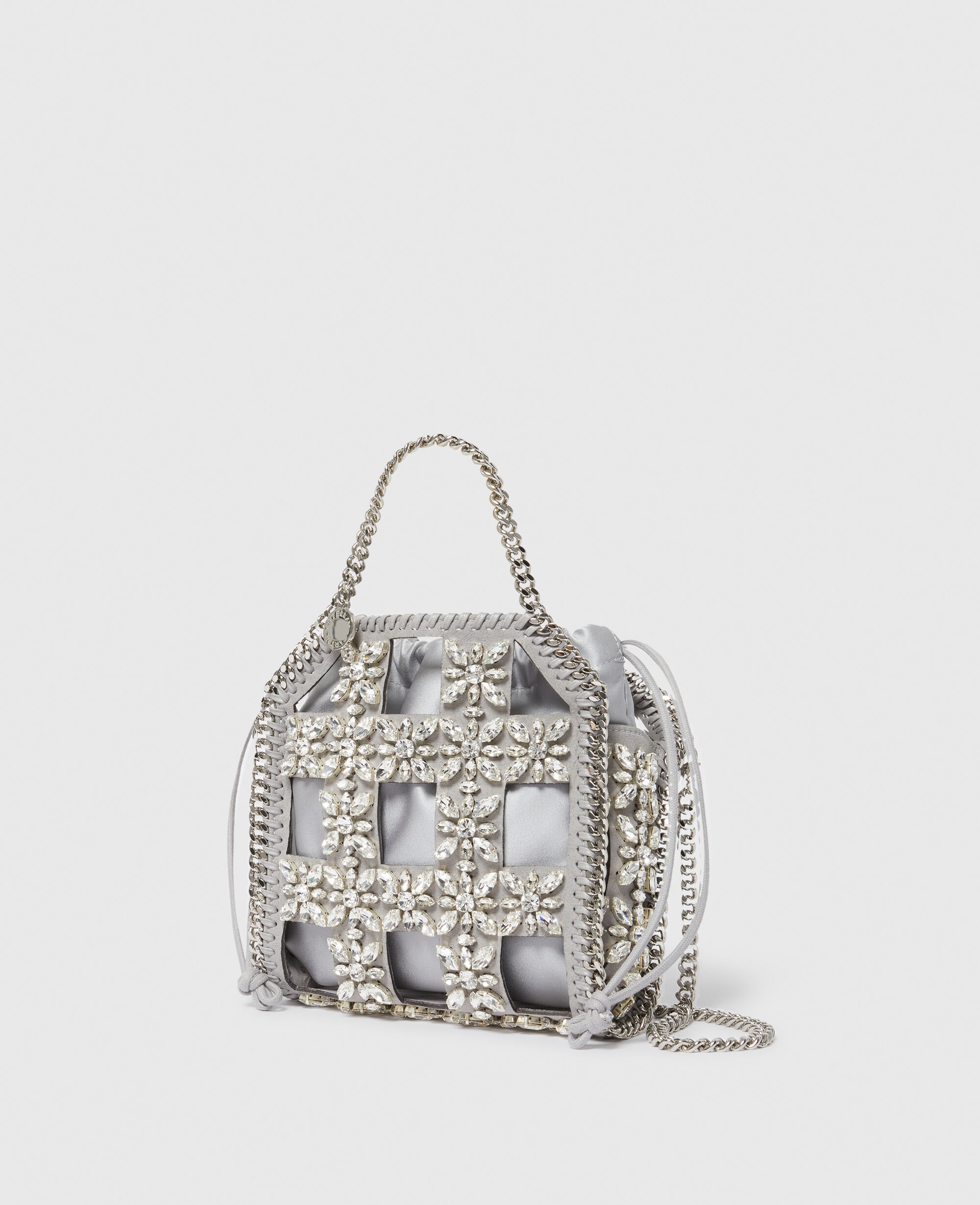 Women Silver Falabella Tiny Crystal Cage Tote Bag | Stella