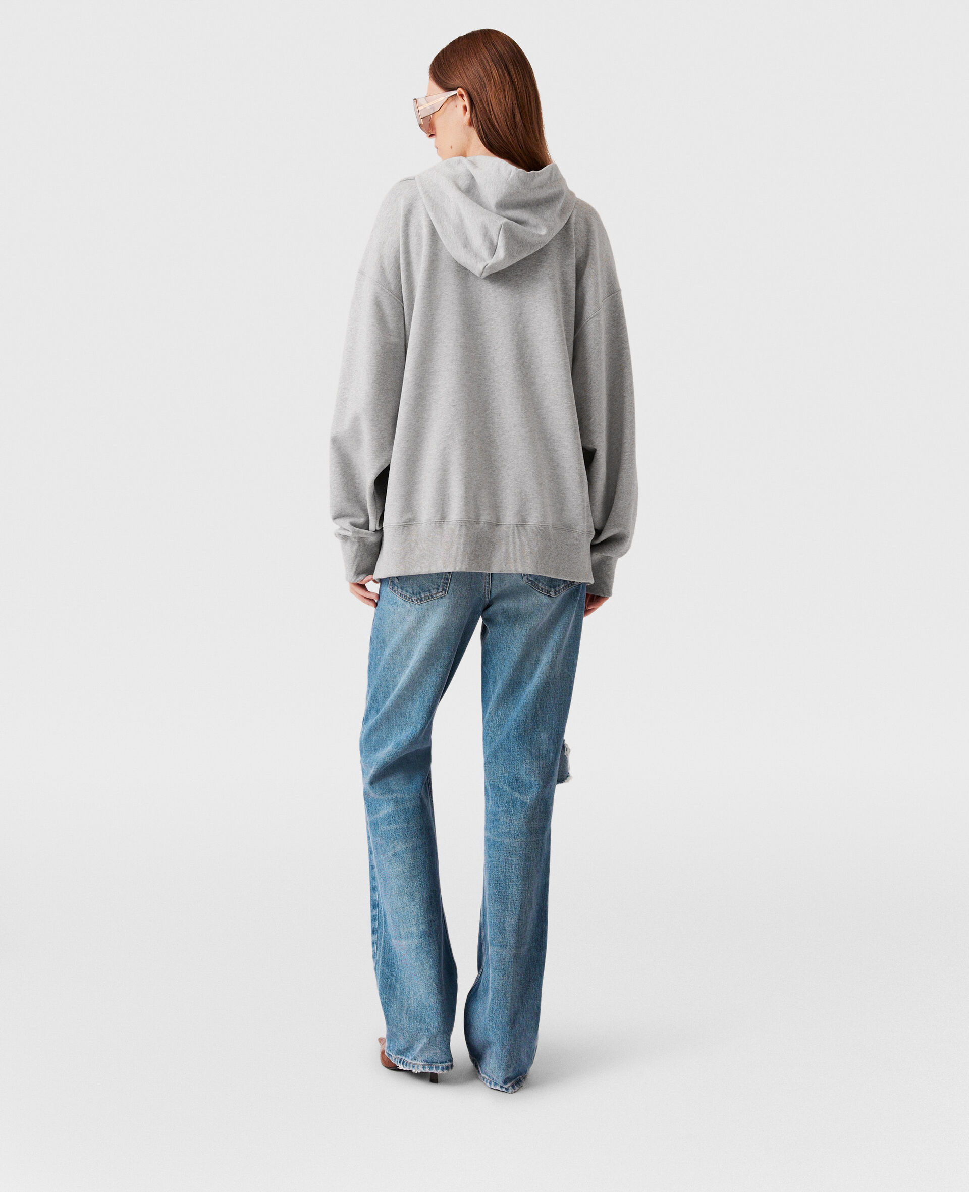 Floral Embroidered Logo Hoodie-Grey-large image number 3