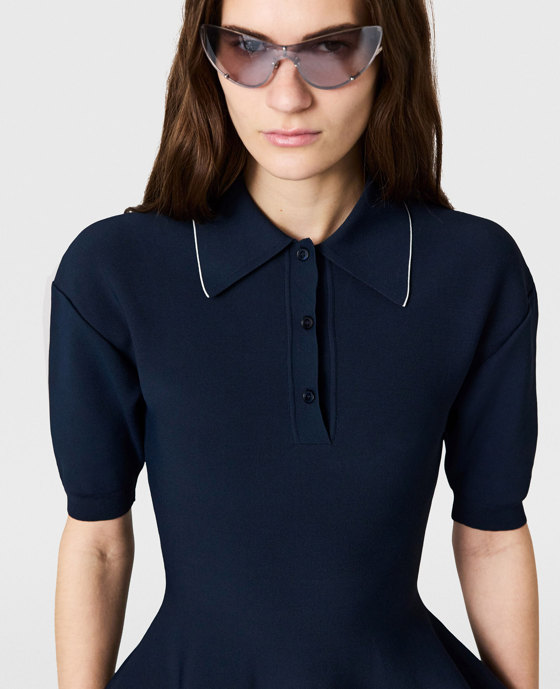 Polo a basque en maille compacte-Bleu-large image number 3