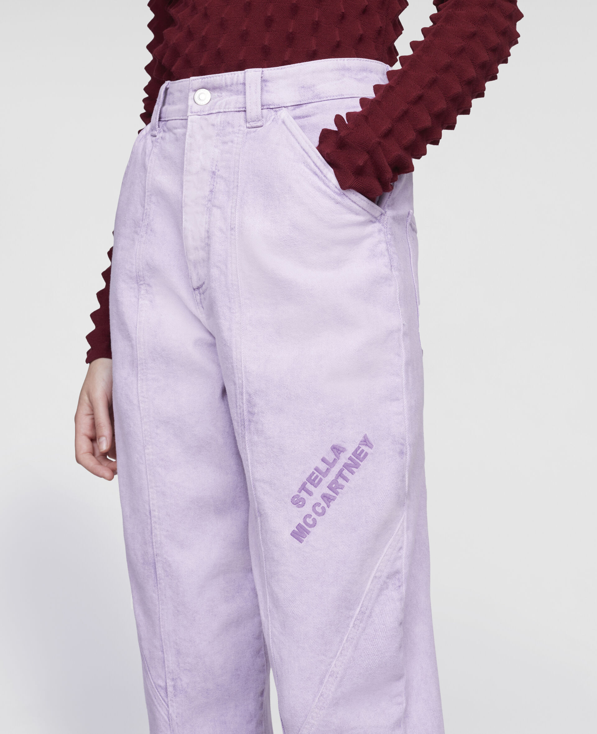 Cropped Denim Pants-Purple-large image number 3