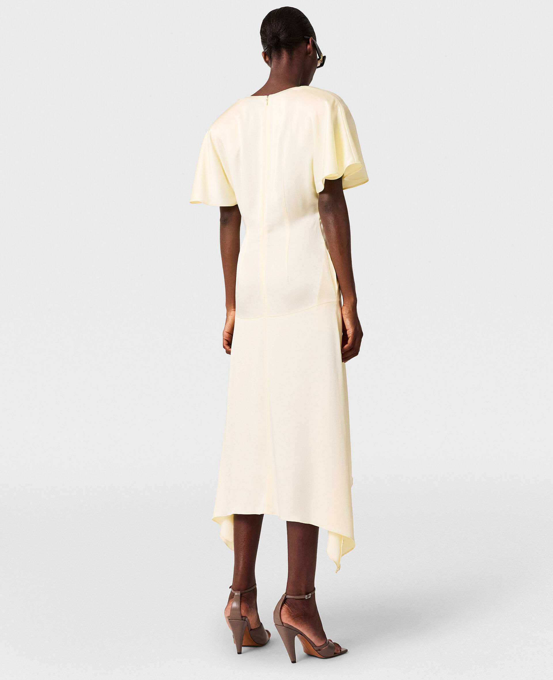 V-Neck Short-Sleeve Satin Midi Dress-Black-large image number 4