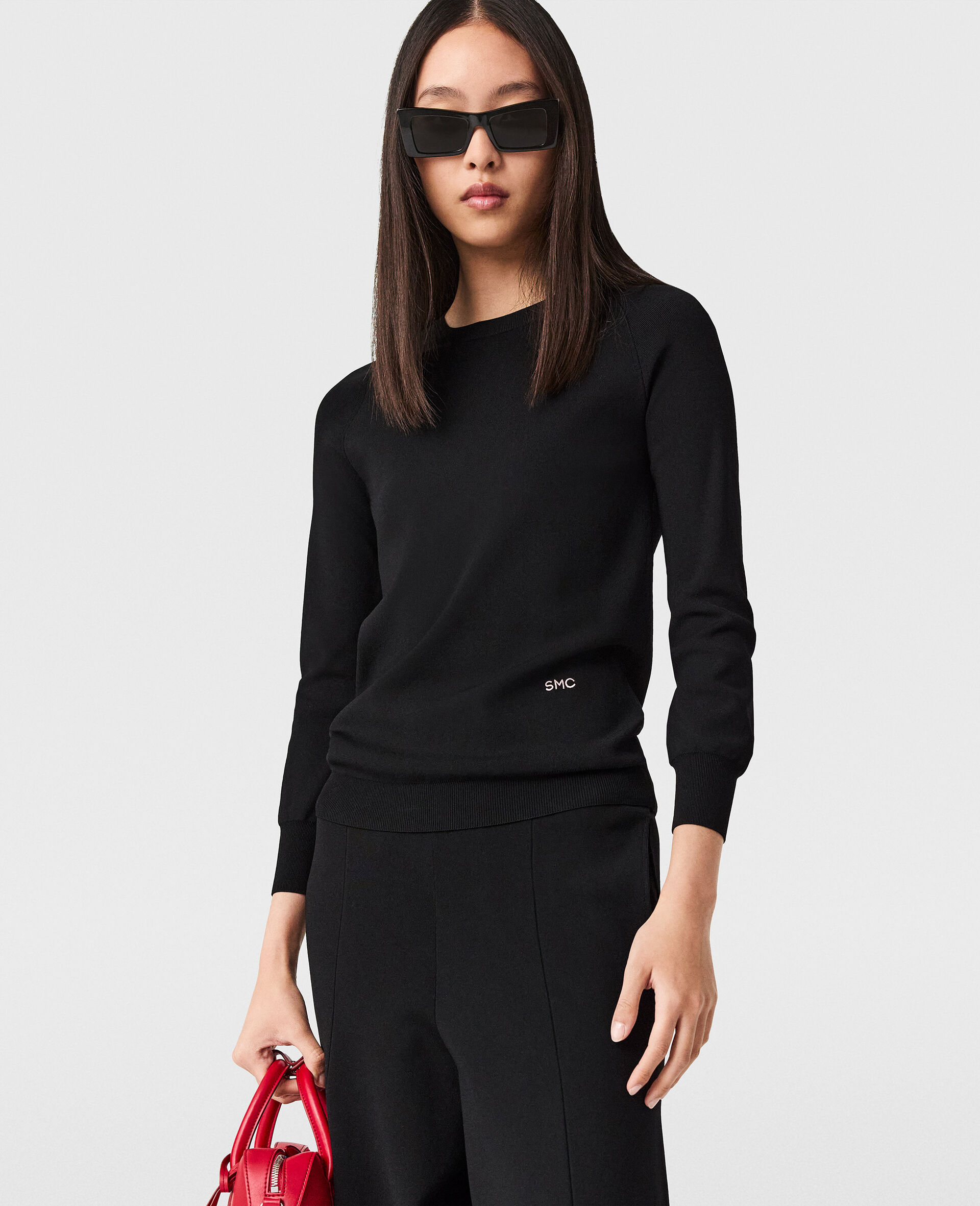 Haut a manches longues en maille compacte-Noir-medium