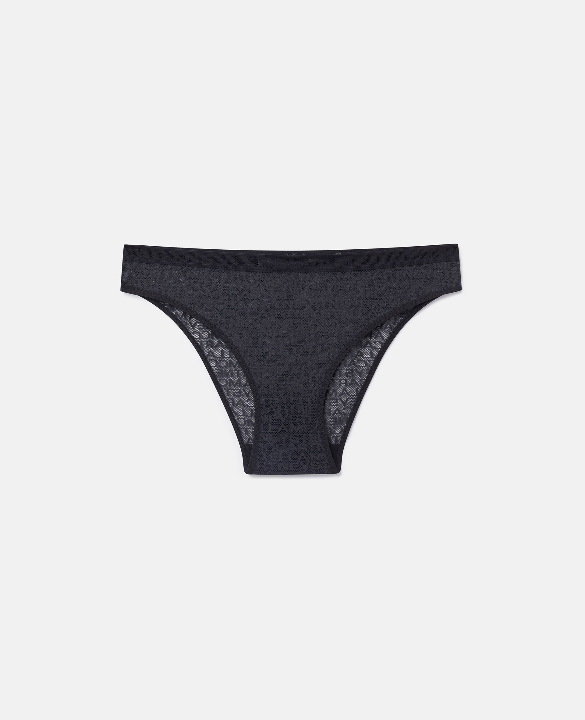 Slip bikini in rete con monogramma-Nero-medium