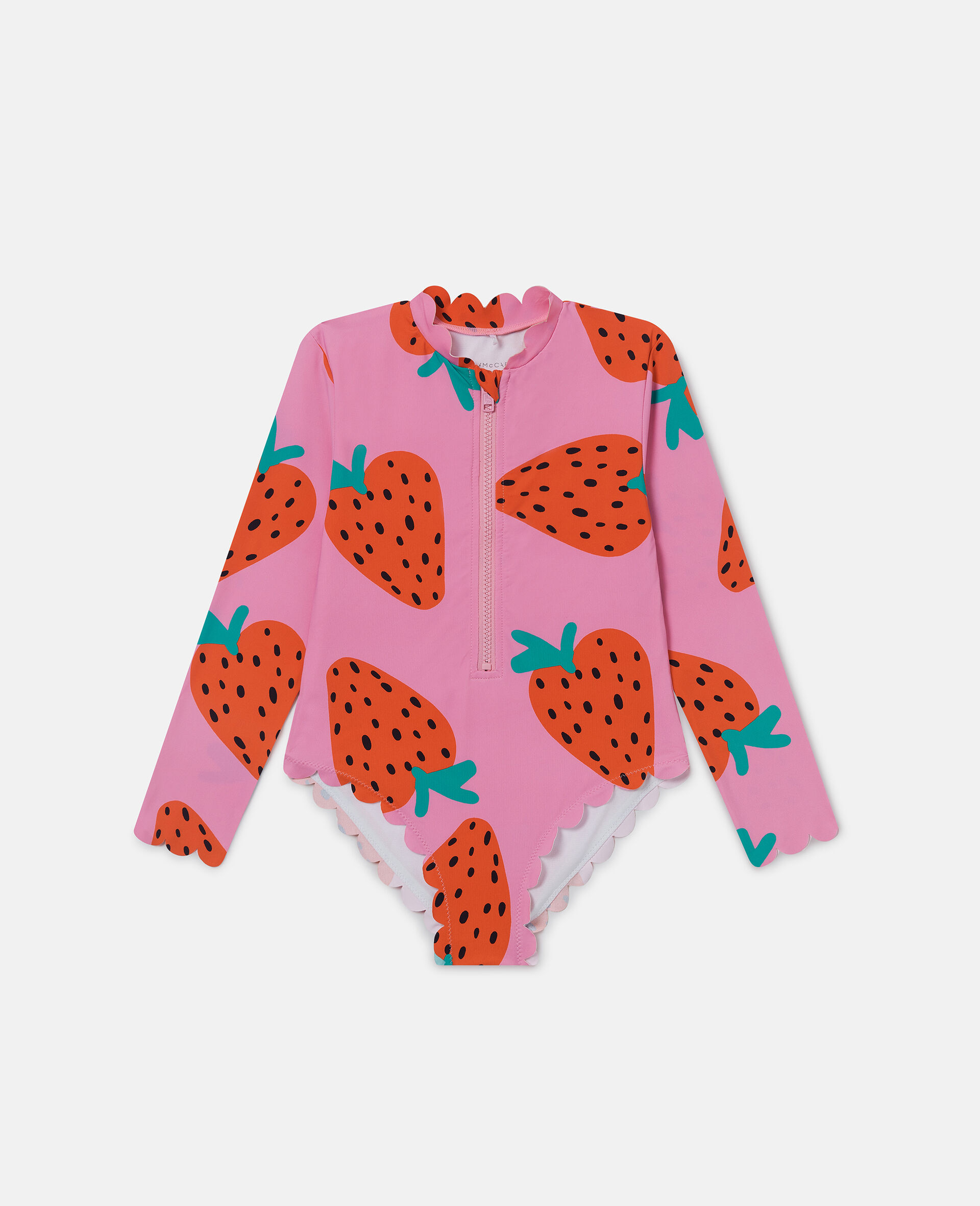Strawberry Print Long Sleeve Swimsuit-Pink-medium