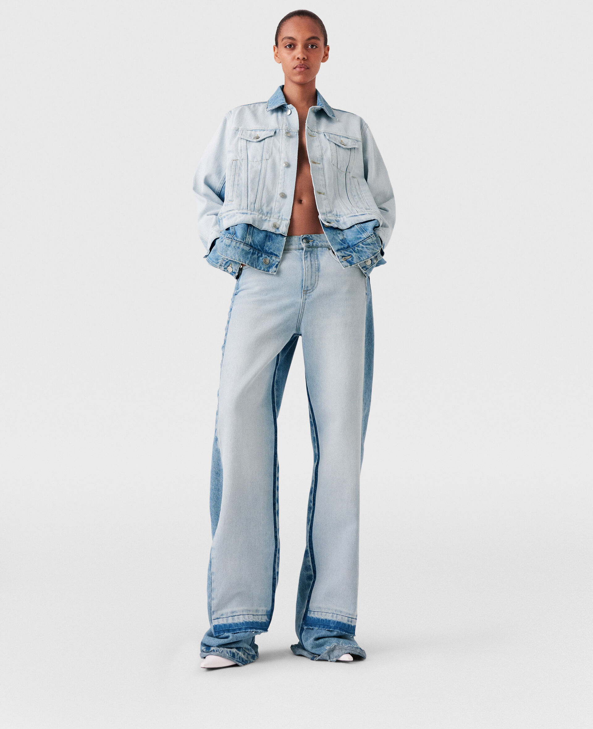 Contrast Panel Denim Jacket-Blue-large Contrast Panel Denim Jacket-Blue-large image number 5