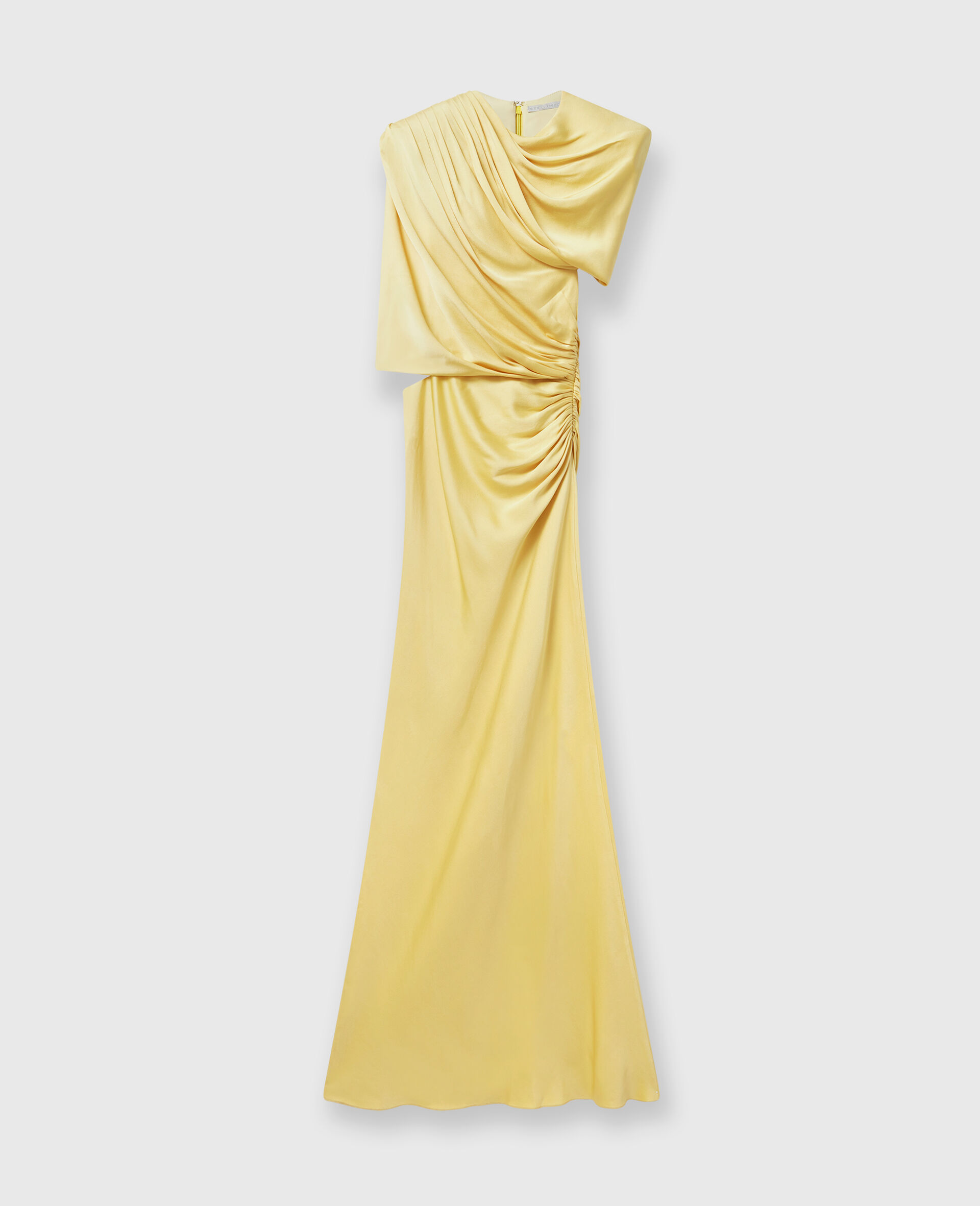Satin Wrapped Short-Sleeve Maxi Dress-Yellow-large image number 0