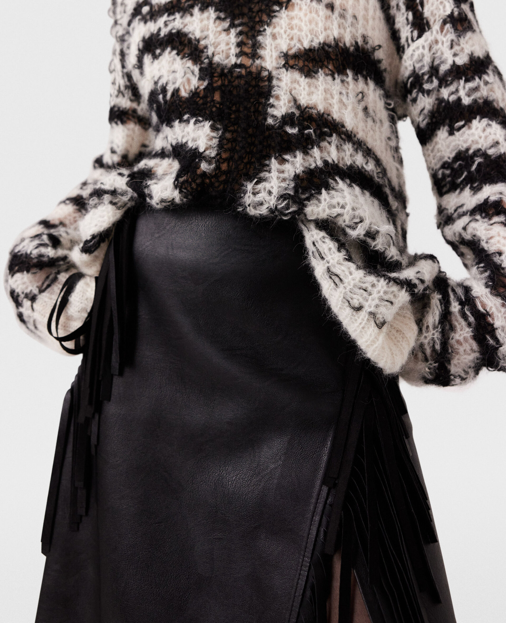 Fringe Alter Mat Midi Skirt-Black-large image number 5