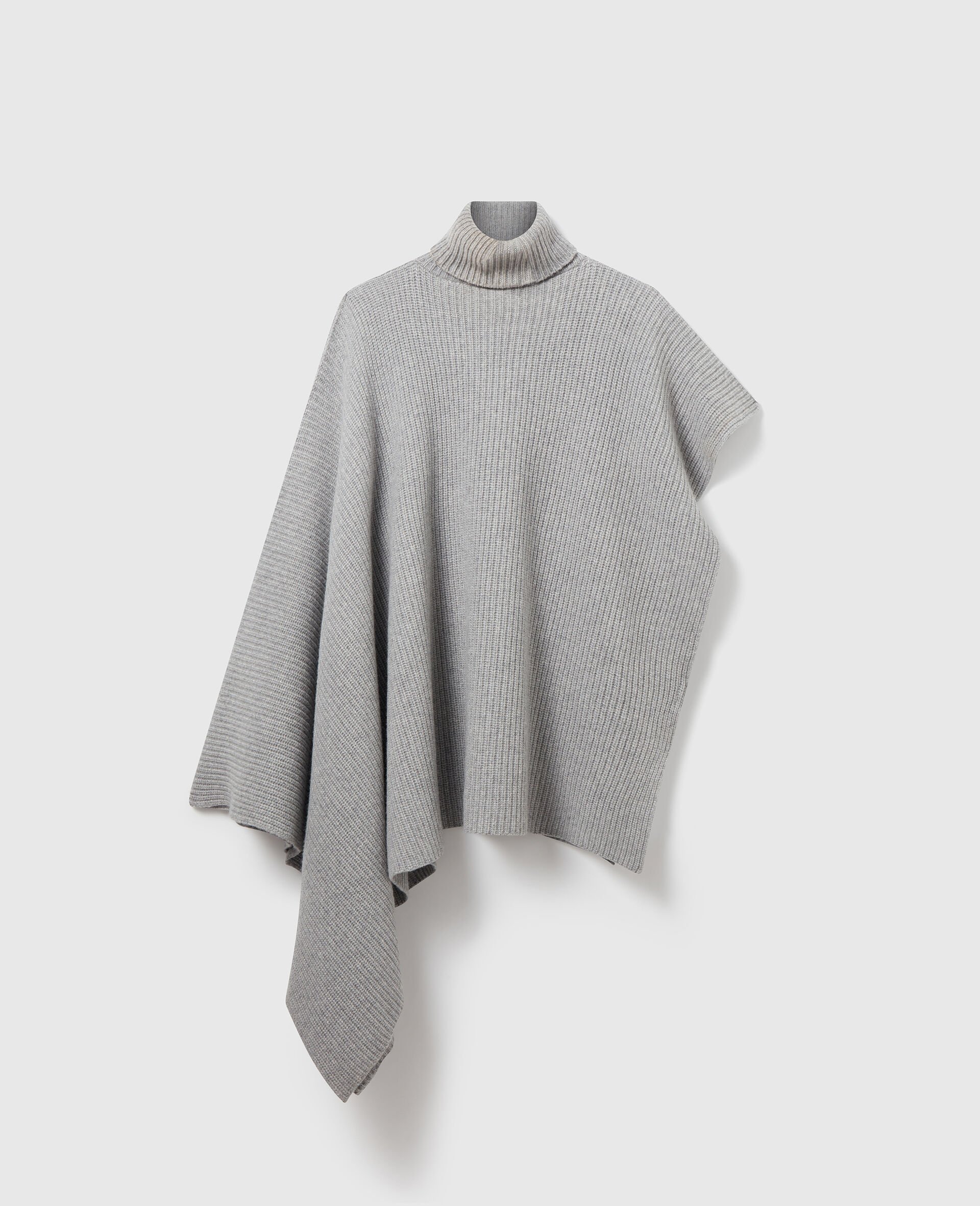 Knit Asymmetric Turtleneck Poncho-Grey-large image number 0