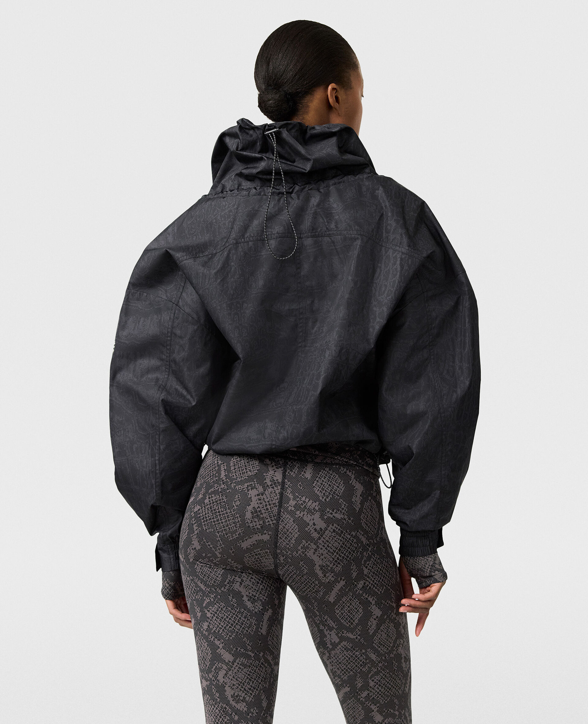 High-Neck Hooded Jacket-Black-large image number 4