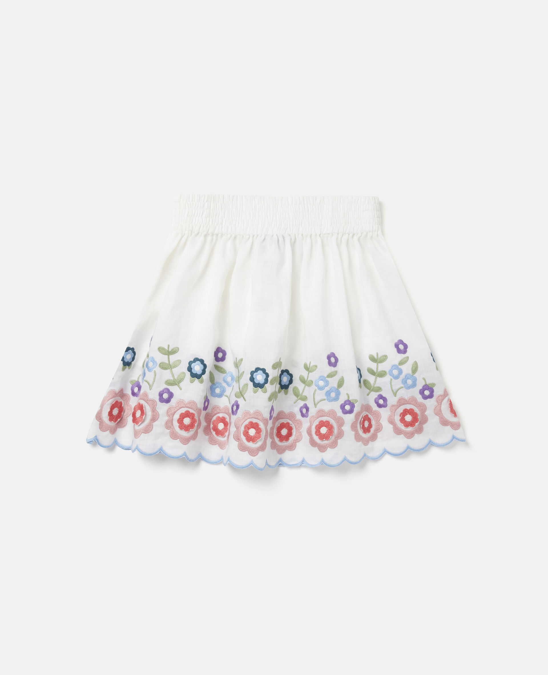 Flower Embroidered Ramie Skirt-White-large image number 2